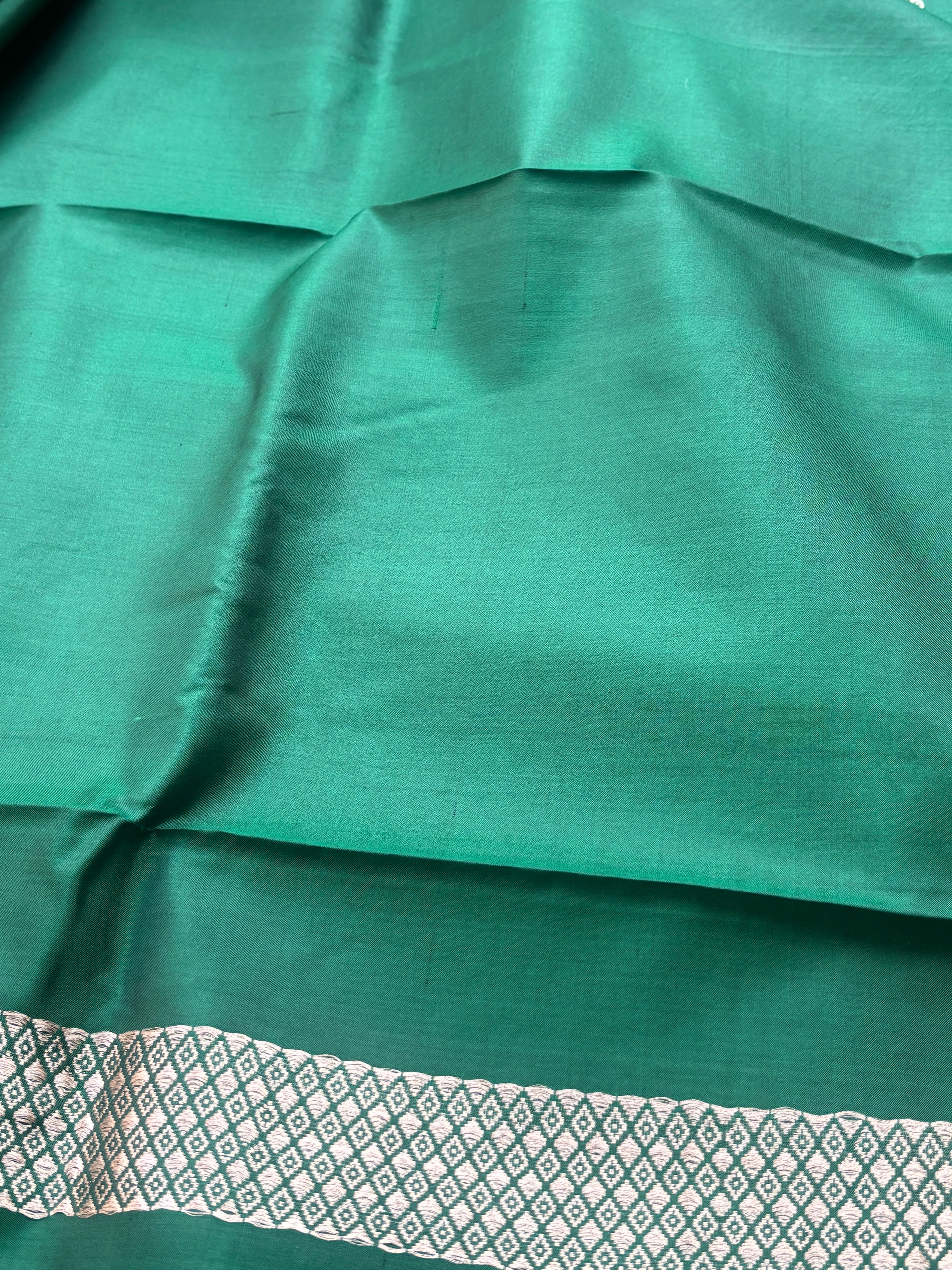 Bottle Green Pure Banarasi Saree with Silver Zari Embroidery, Butta & Border | Chandrika Lifestyles