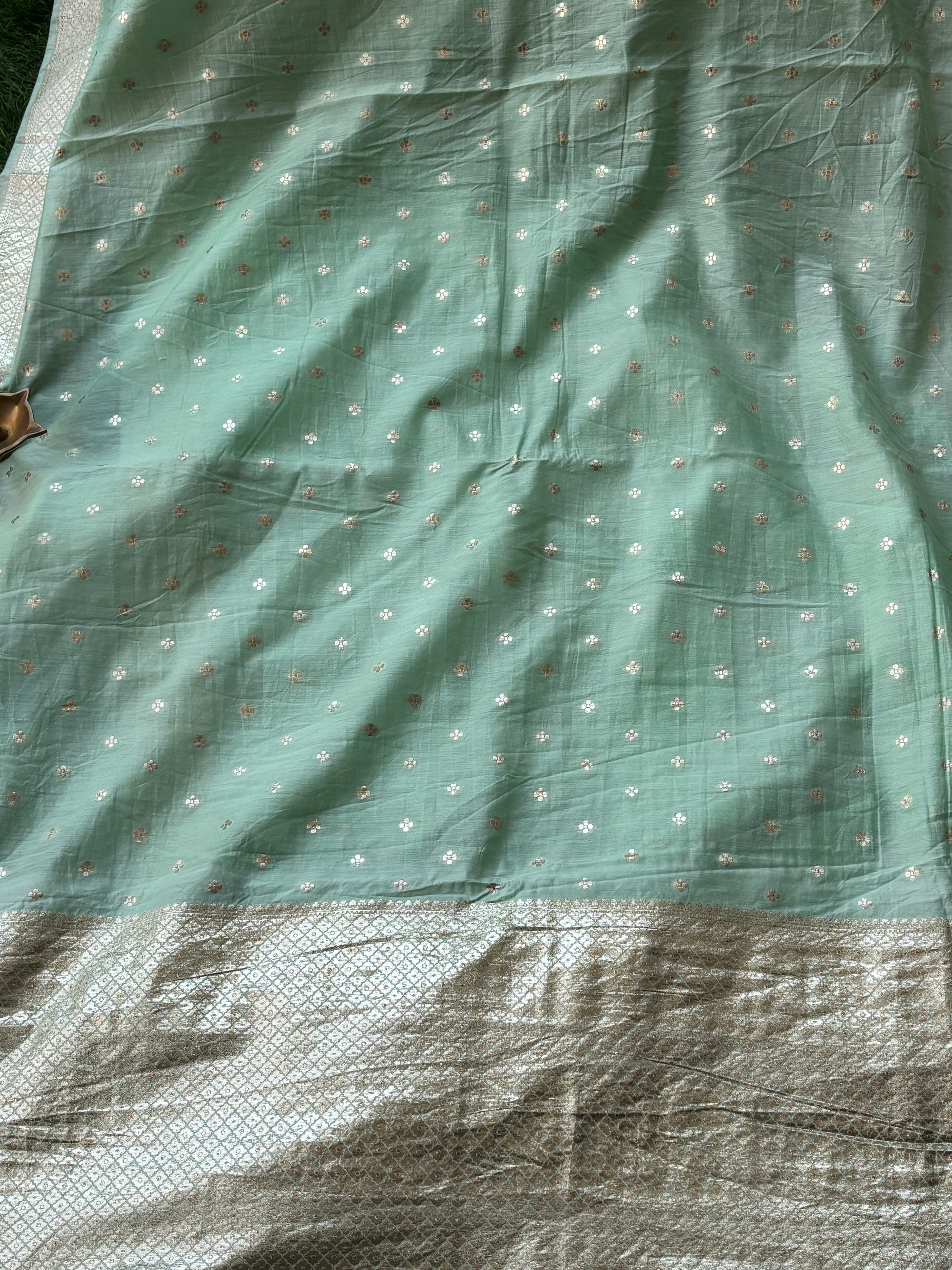 Mint Green Banarasi Mercerised Cotton Sare