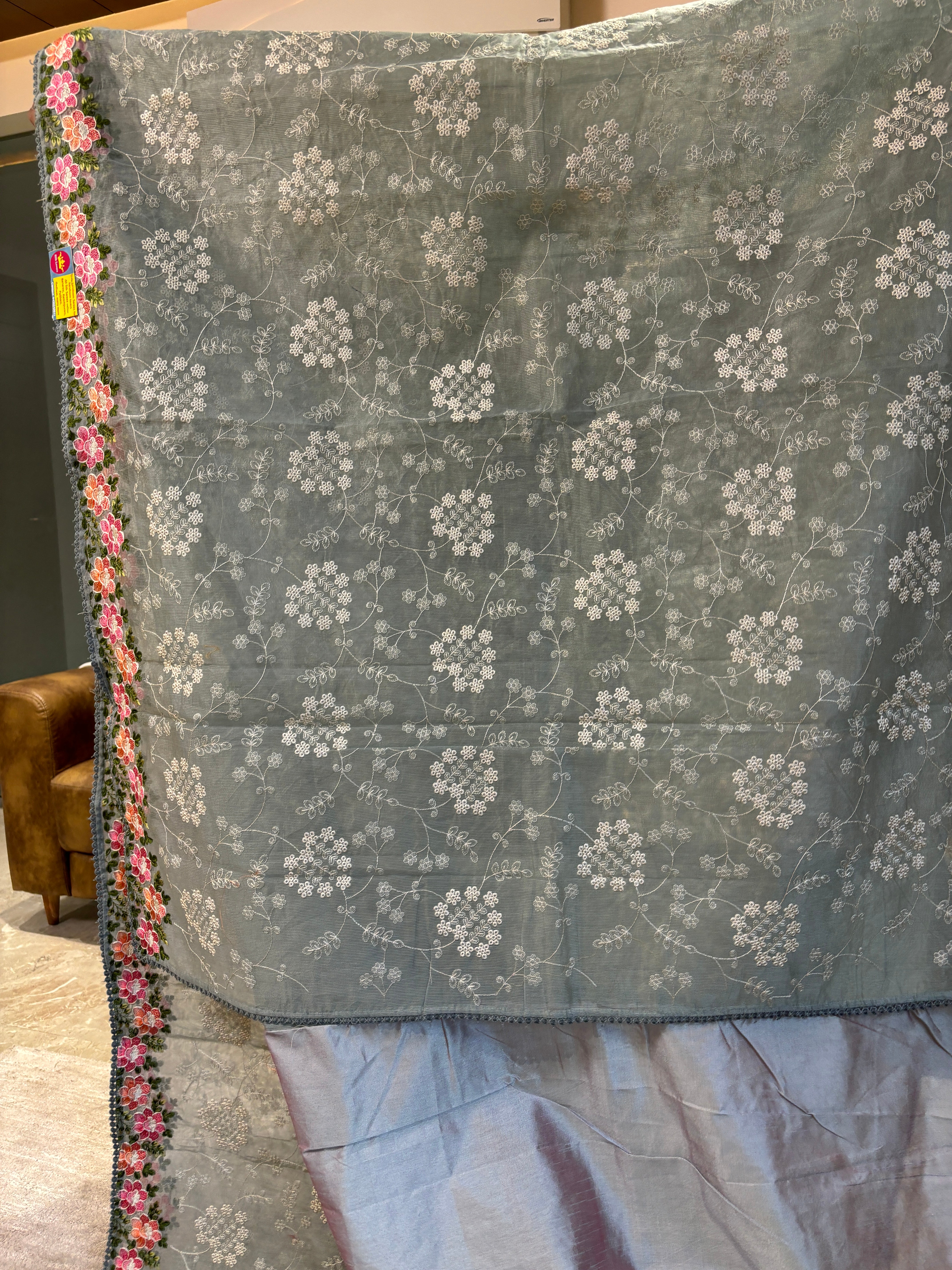 Jaal embroidered Supernet saree
