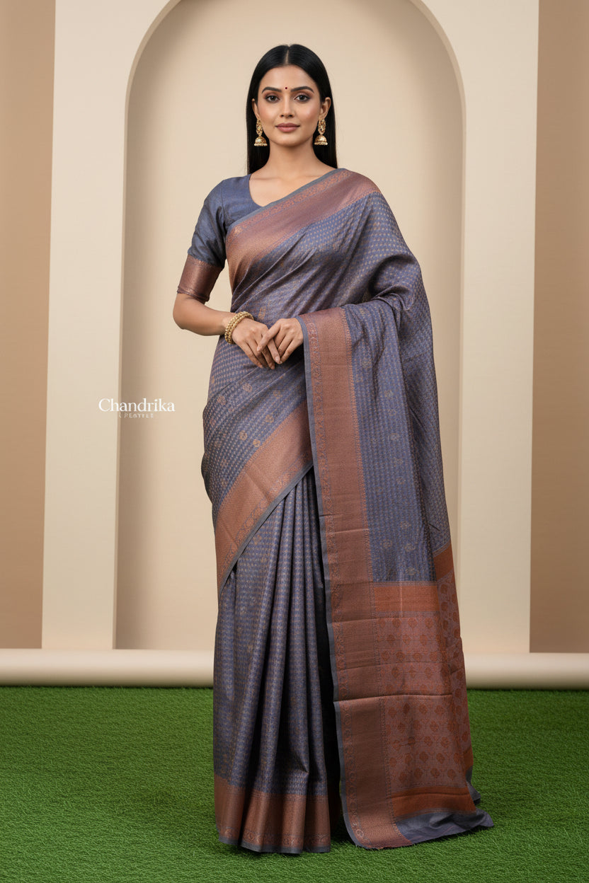 Navy Blue Banarasi Saree with Allover Zari Buttas | Chandrika Lifestyles