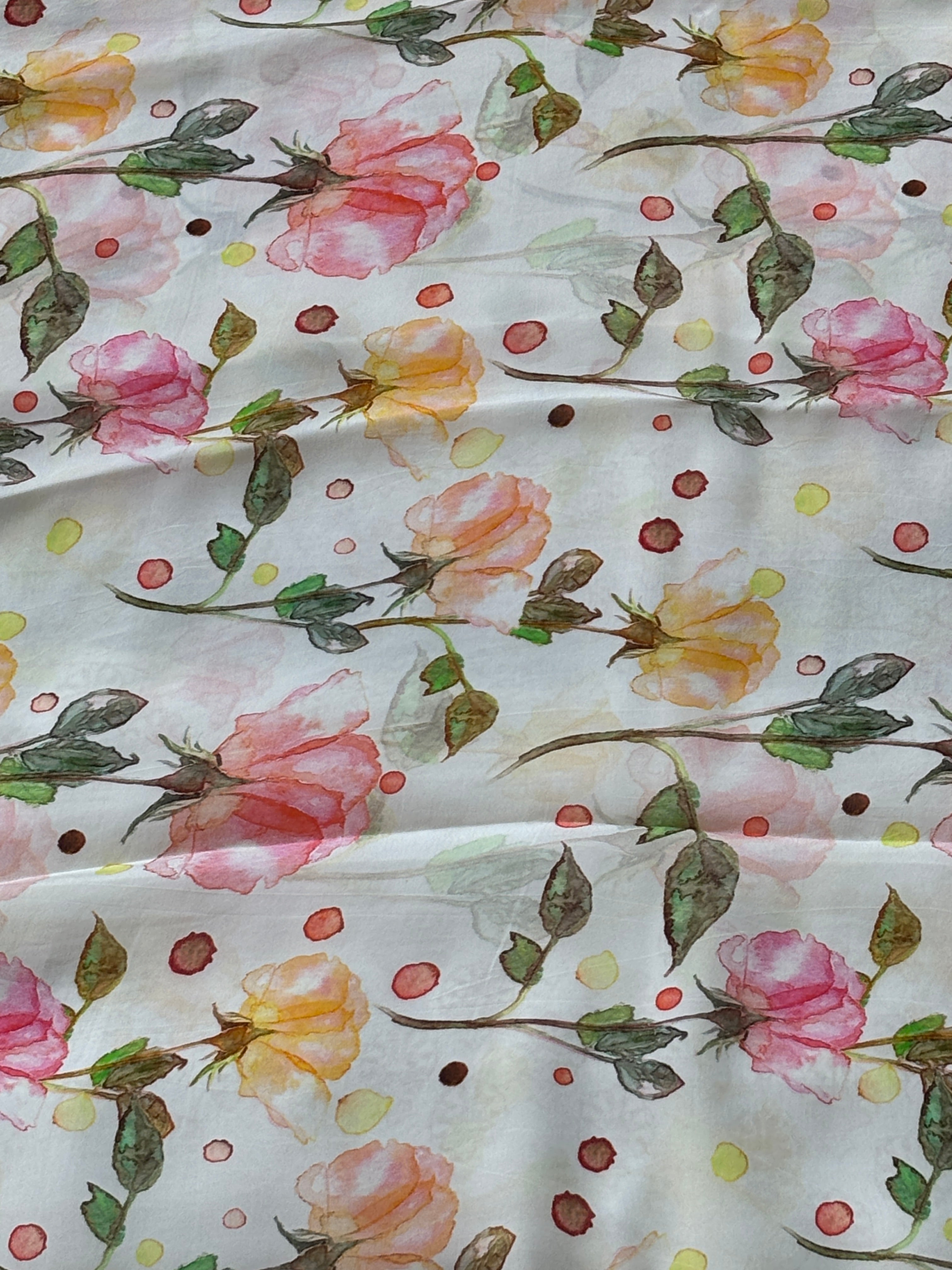 Off White Pure Crepe Silk Saree with Floral Digital Print