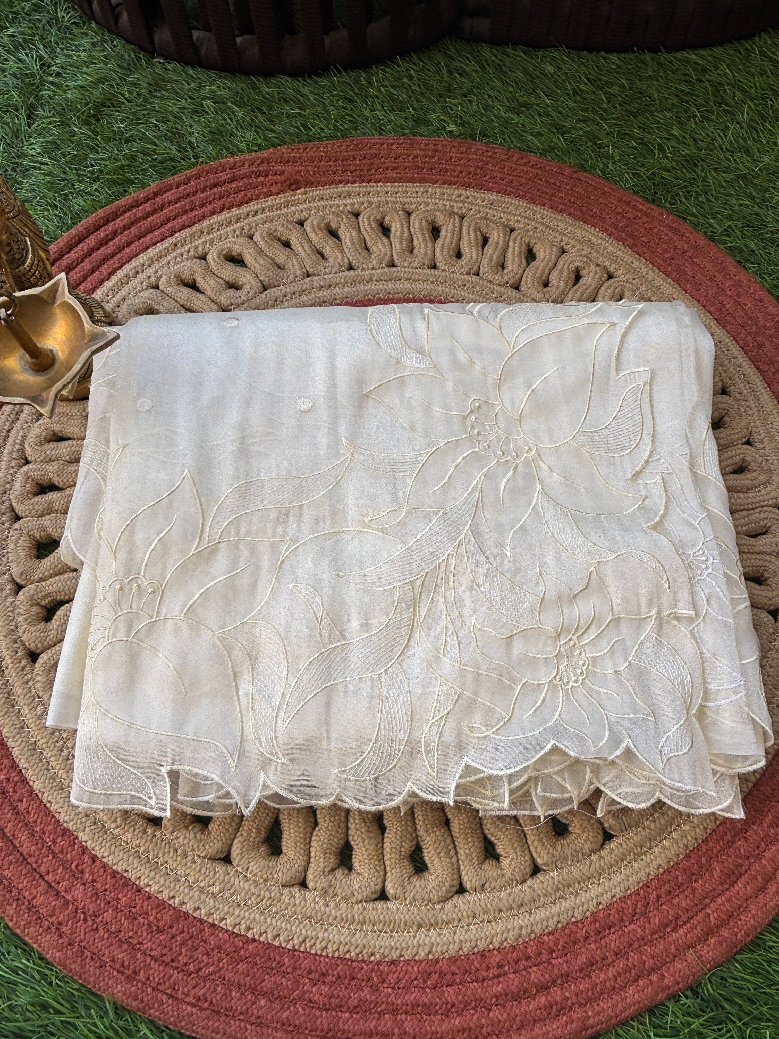 Pure Organza Saree in Off White with Elegant Cutwork Border