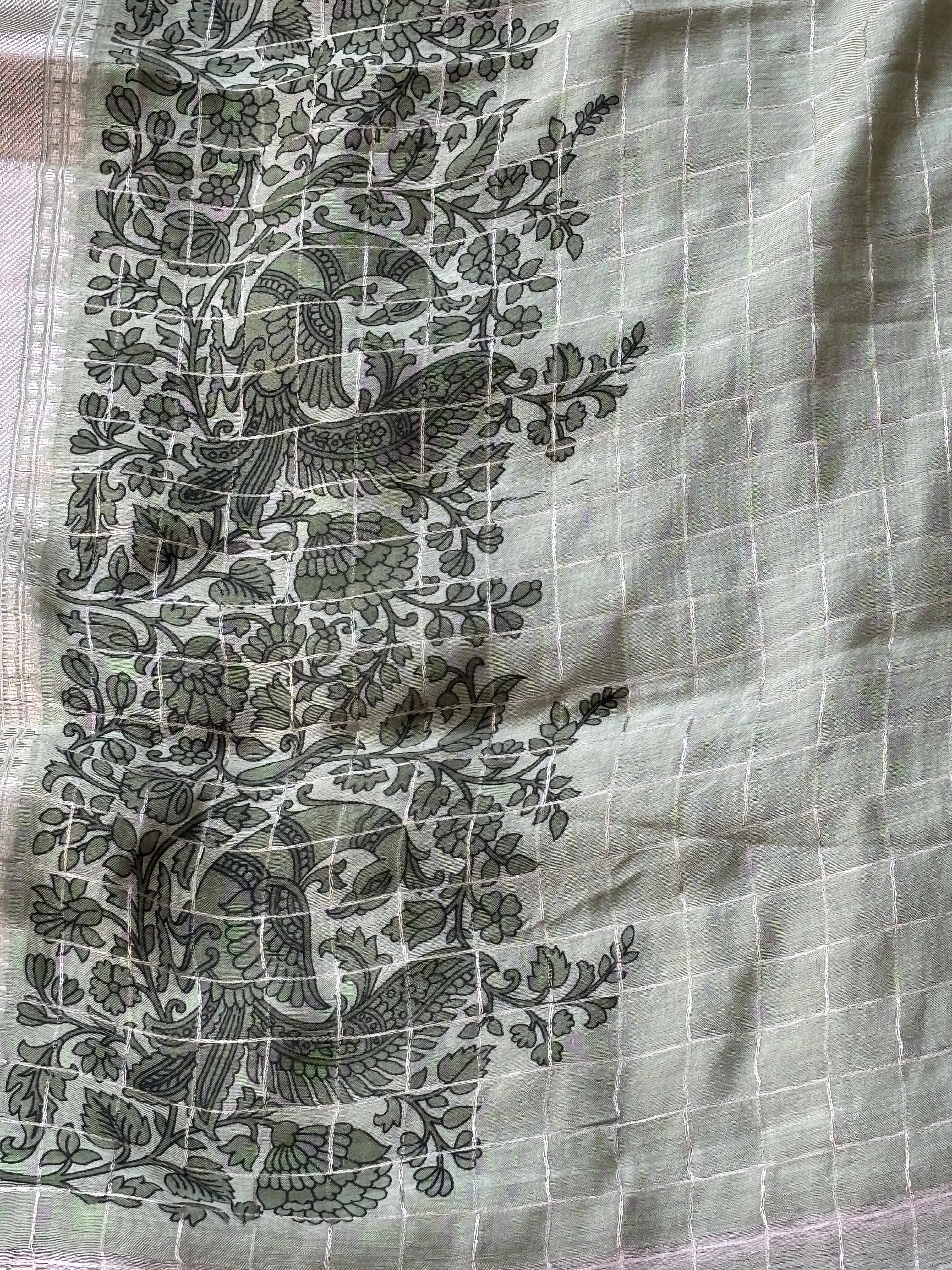 Pastel Pista Banarasi Georgette Saree with Zari Checks and Zari Woven Border