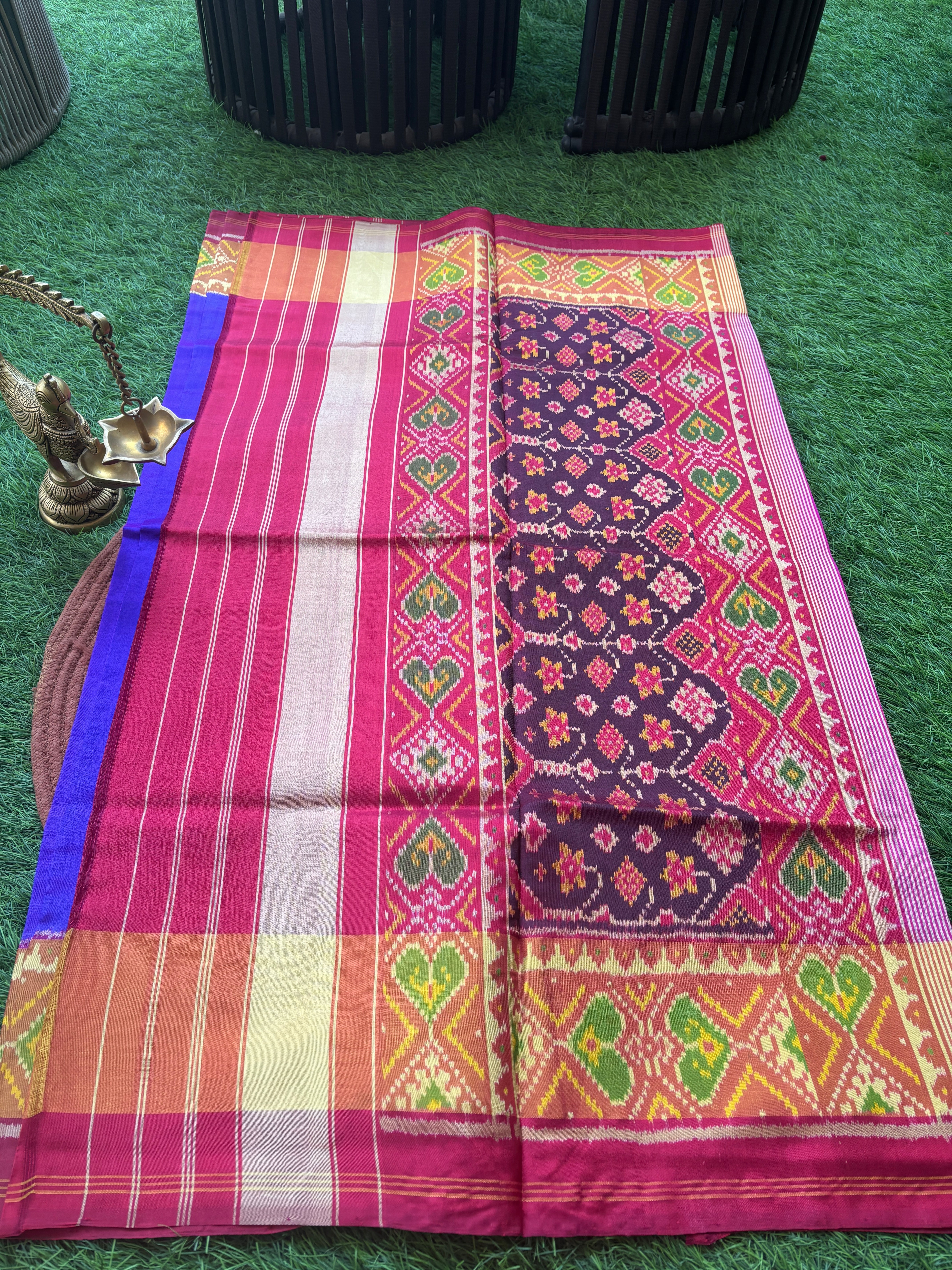 Pure Silk Patan Patola Dark Purple & Maroon Saree with Patola Weaved Border and Pallu