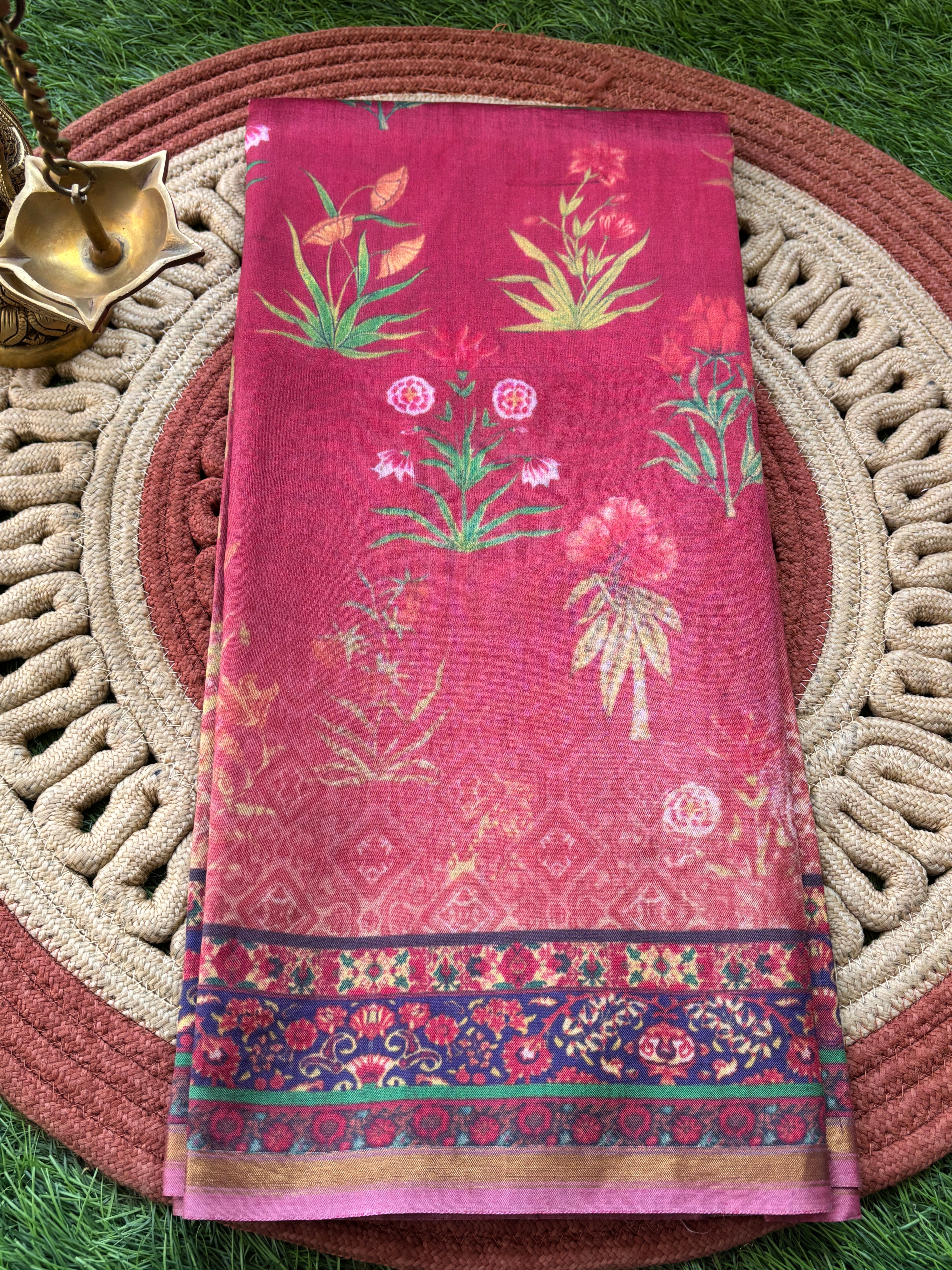 Red Munga Silk Saree with Allover Digital Print | Chandrika Lifestyles