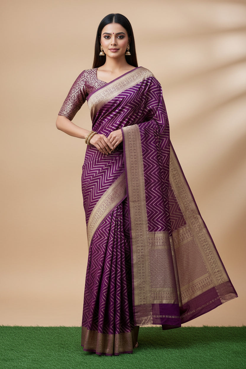 Purple Banarasi Art Georgette Saree – Elegant Traditional Drape | Chandrika Lifestyles