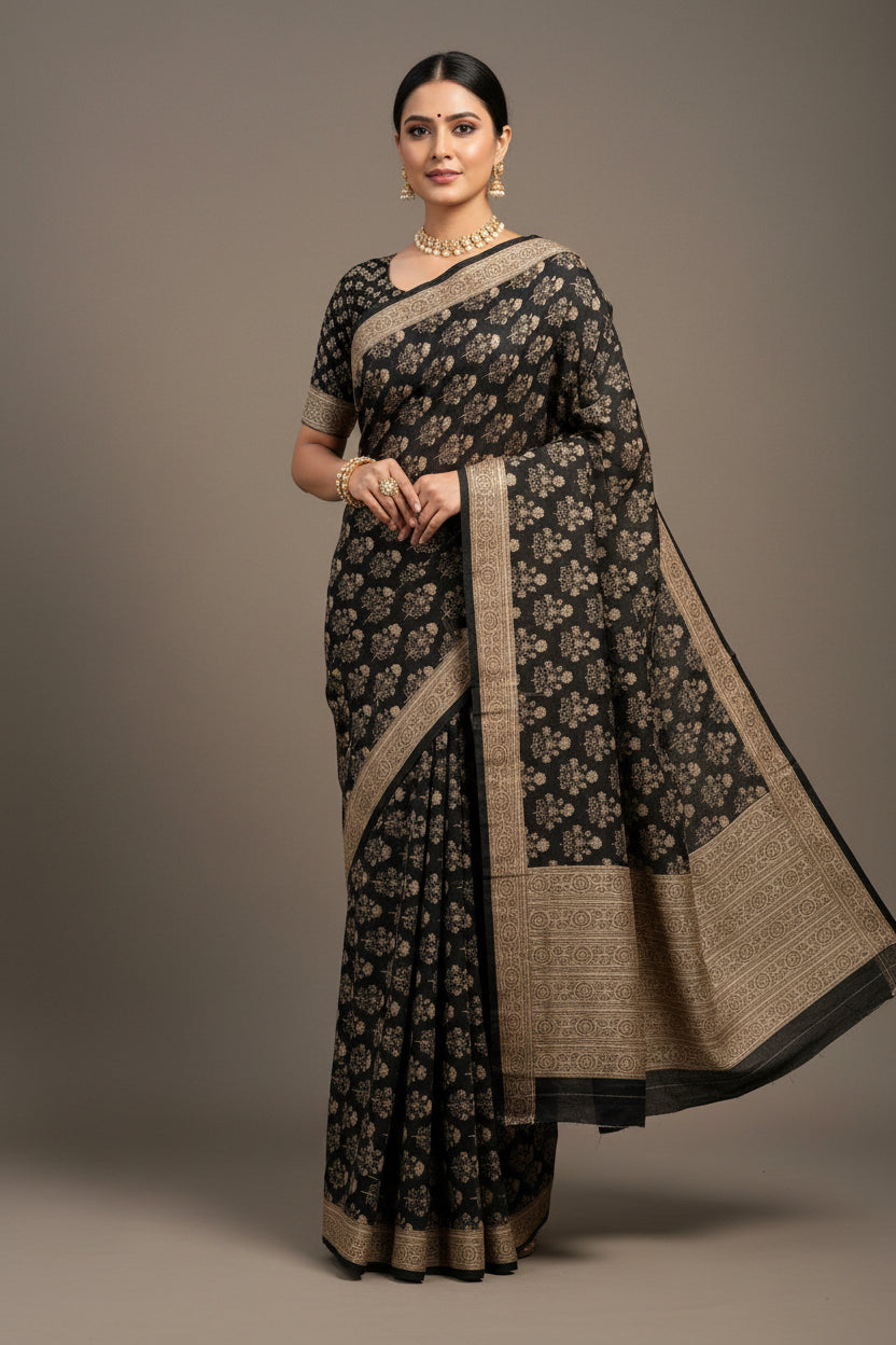 Black Georgette Banarasi Printed Saree | Chandrika Lifestyles