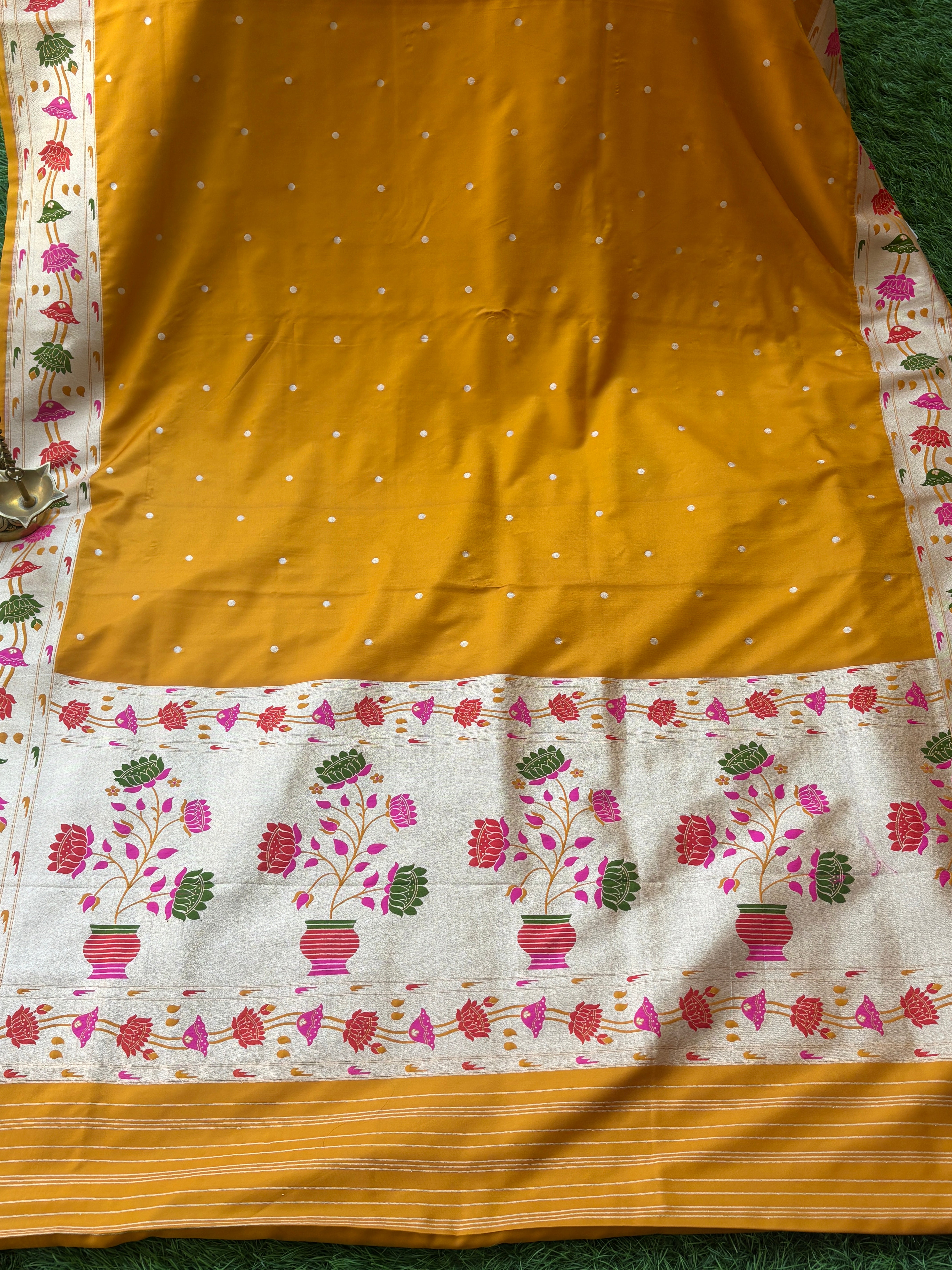 Mango Yellow Banarasi Art Silk Paithani Saree