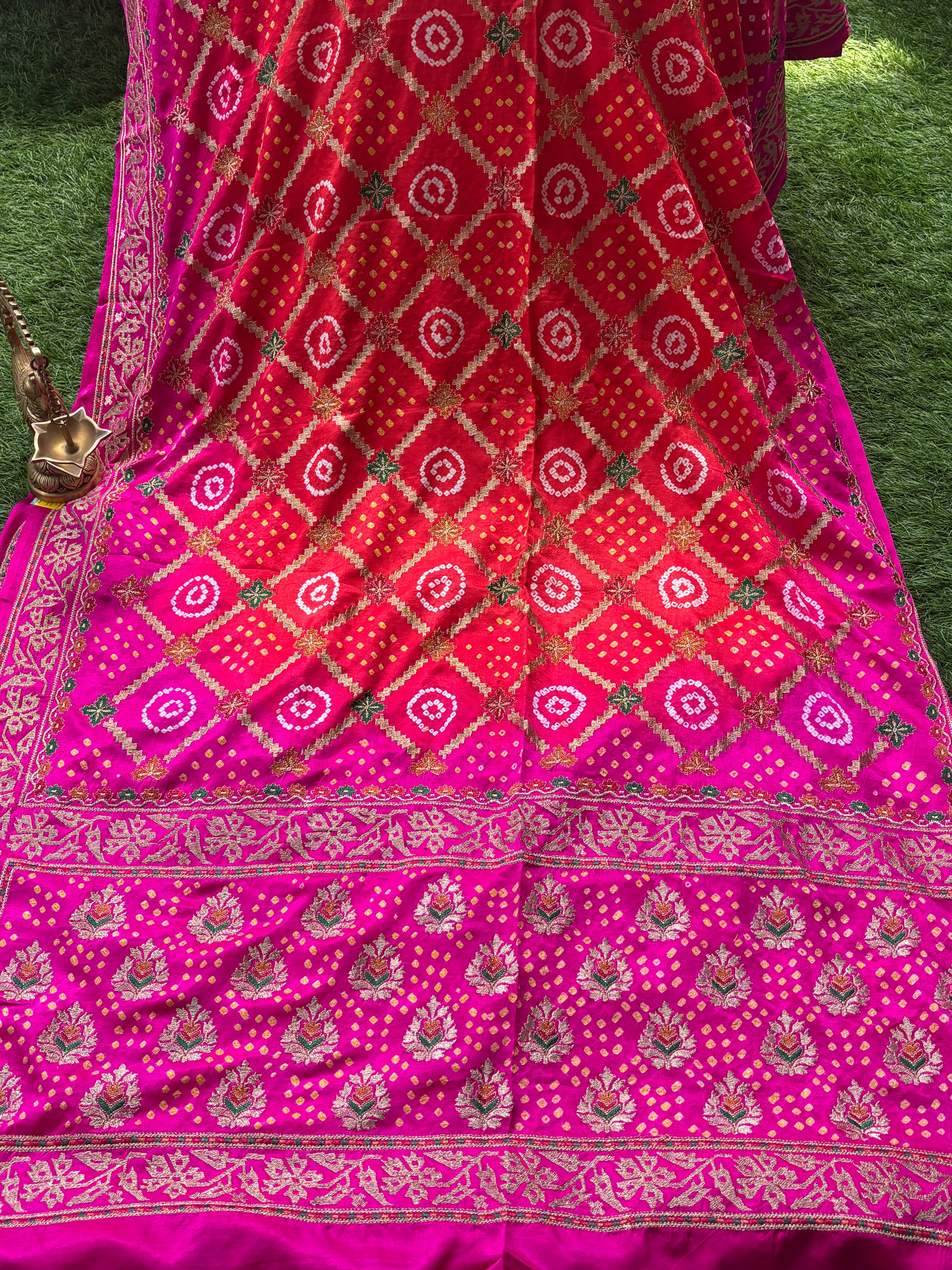 Royal Multicolor Gajji Silk Saree with All-Over Bandhej & Zari Weaving