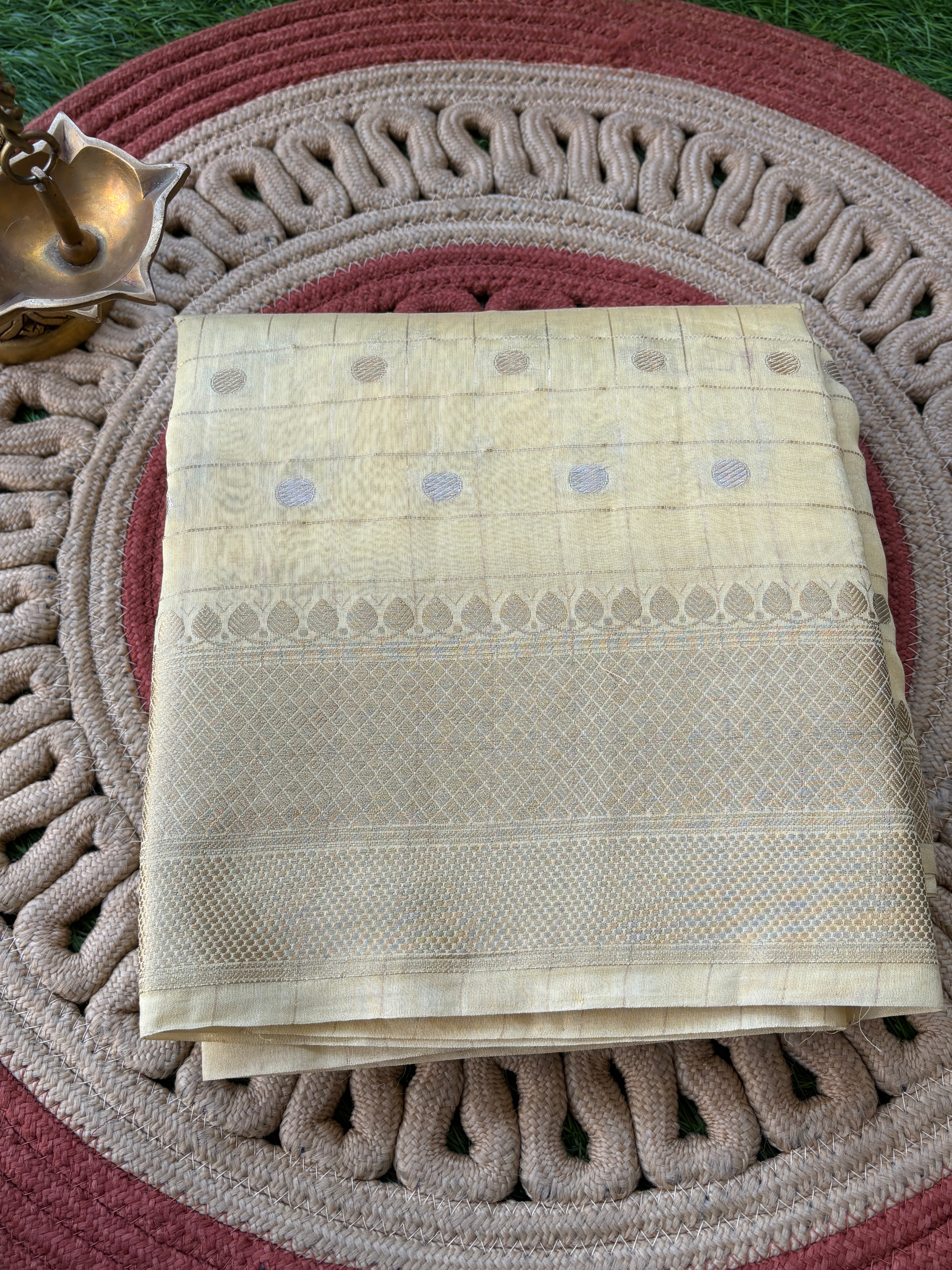 Lemon Yellow Banarasi Silk Cotton Saree with Zari Checks & Butta | Chandrika Lifestyles