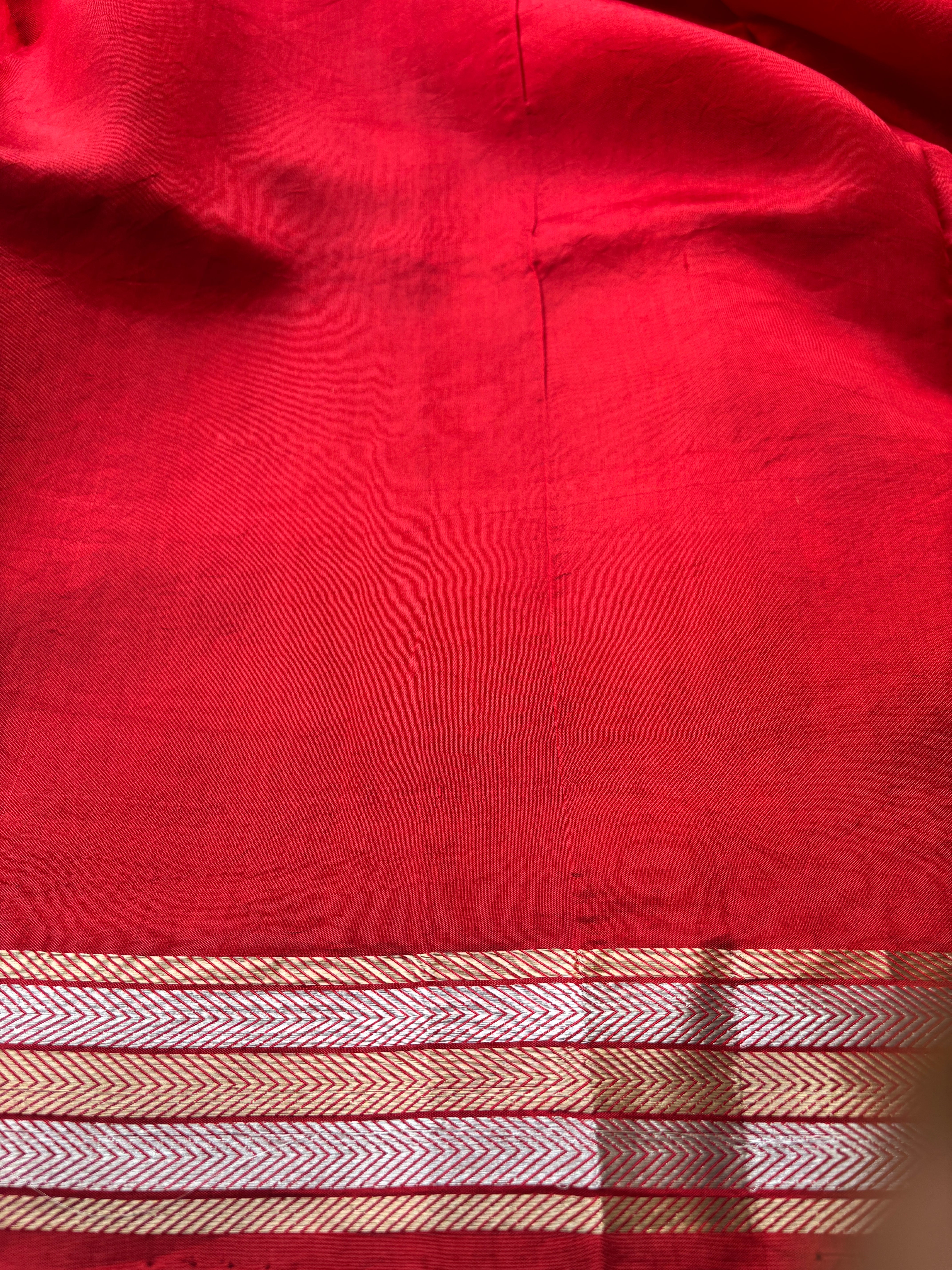 Royal Purple Pure Silk Banarasi Saree with Red Blouse & Golden Zari Floral Motifs | Chandrika Lifestyles