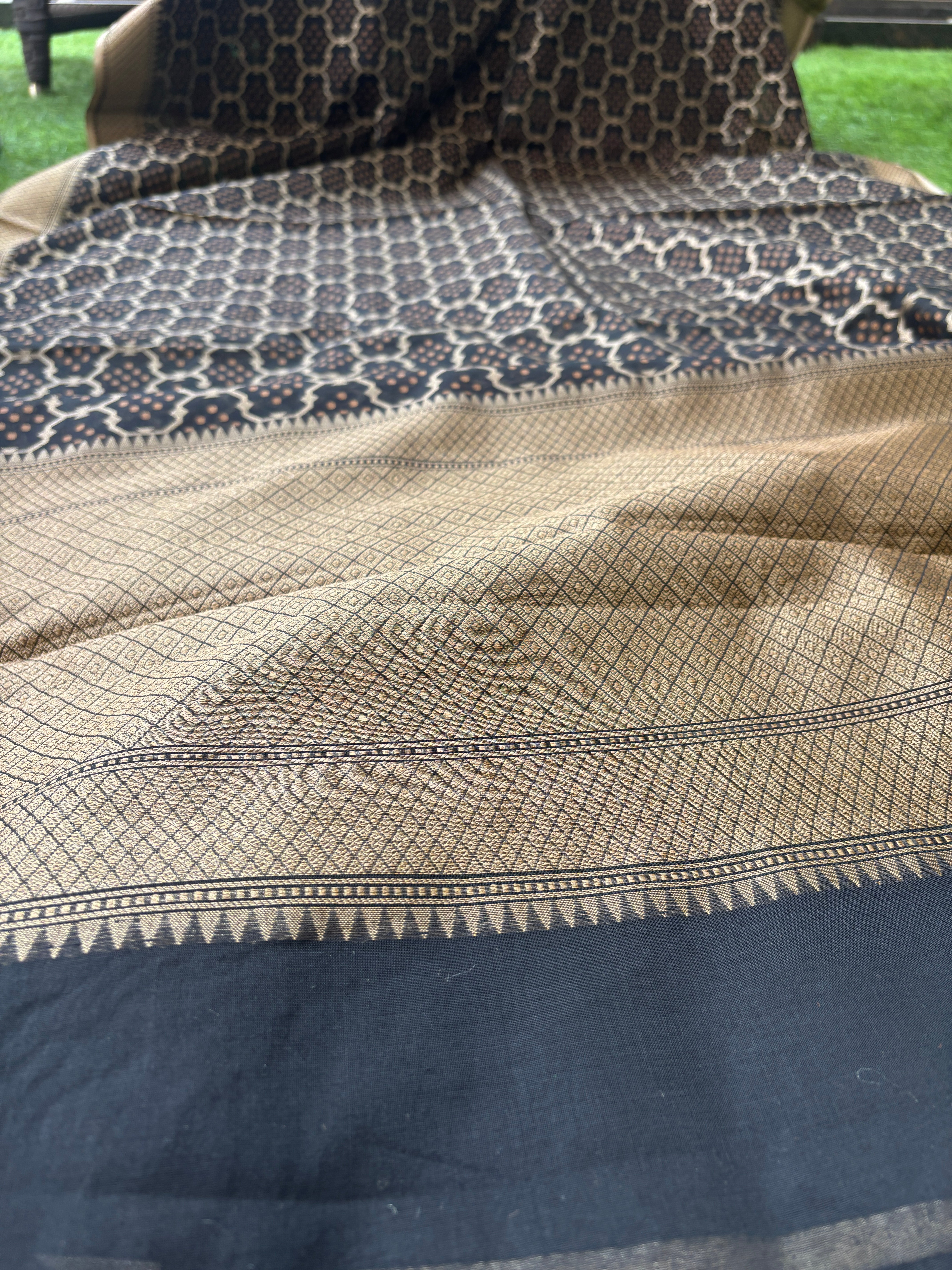 Black Banarasi Mercerized Cotton Saree with Allover Jaal | Chandrika Lifestyles