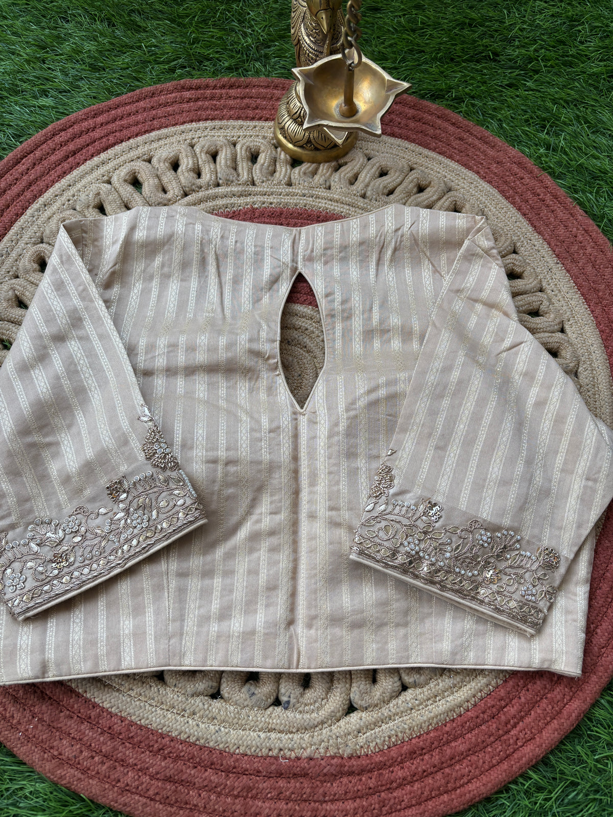 Banarasi weaving offwhite sari with embroidery Zardozi Buta on Pallu all over weaving on the sari and with ready-made blouse
