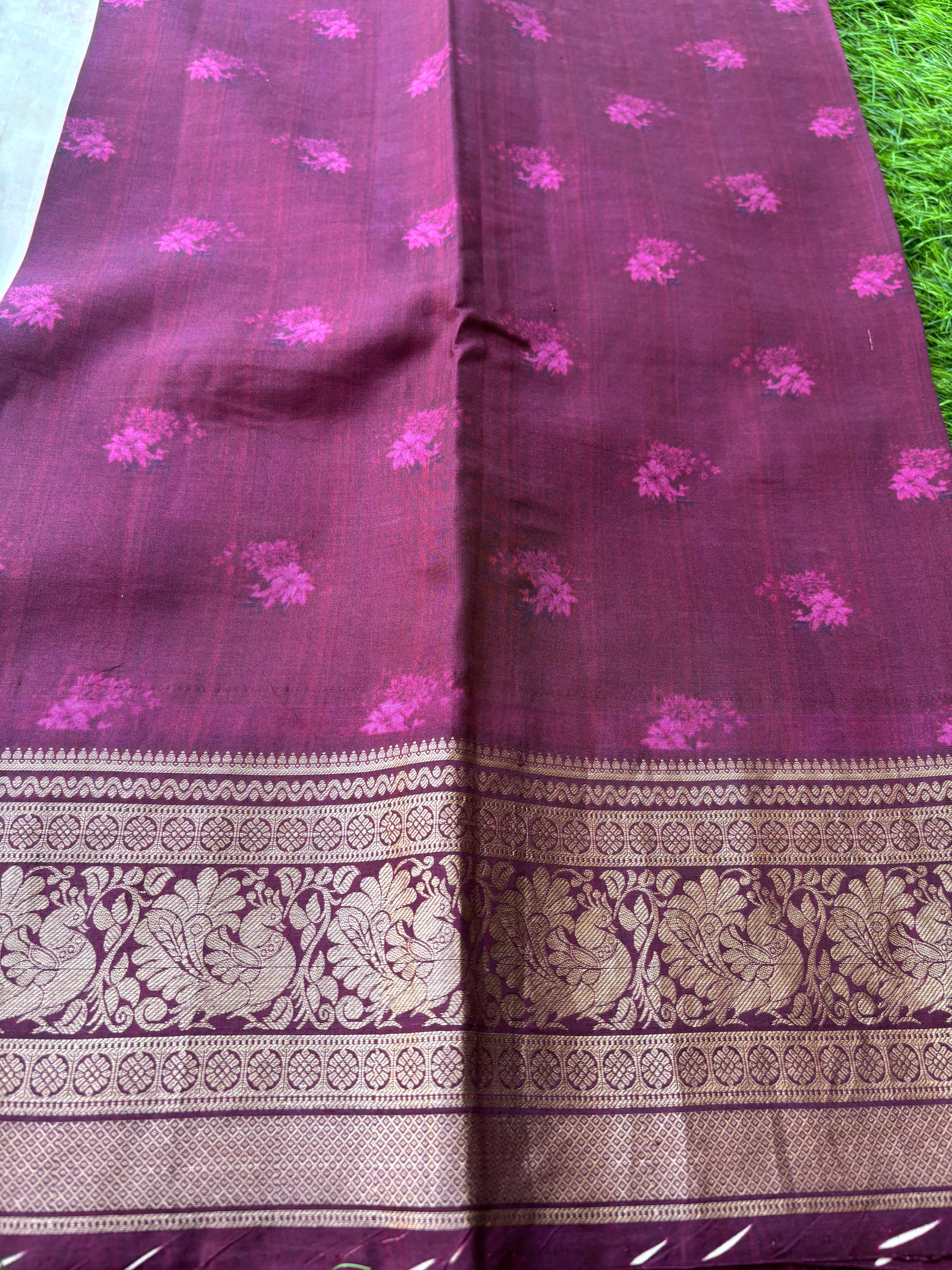 Matching Blouse Piece of Bright Dark Wine Purple Pure Silk Saree with Kanchipuram Zari Border