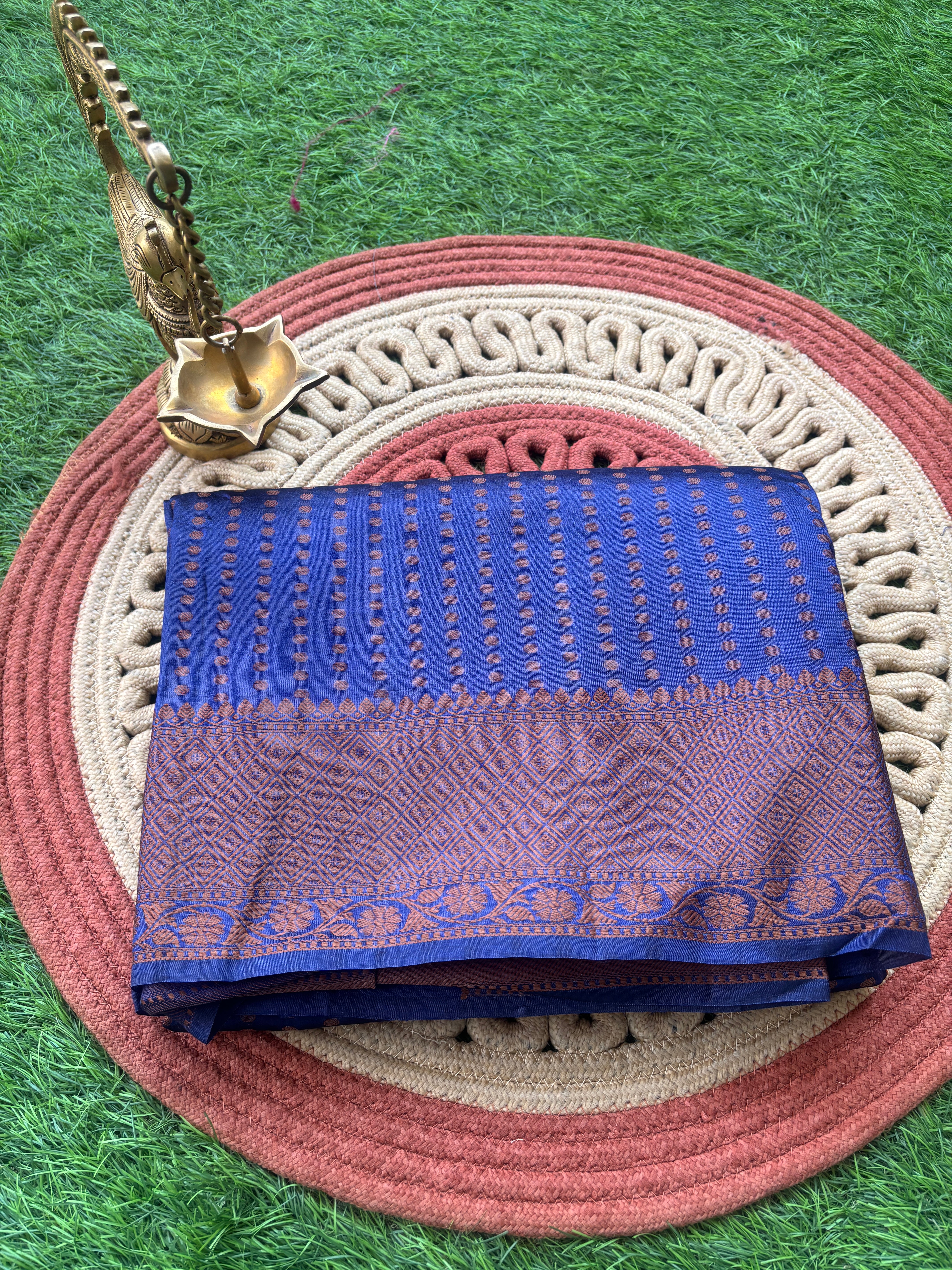 Pure Dupion Silk Banarasi saree in navy blue with intricate resham thread weaving