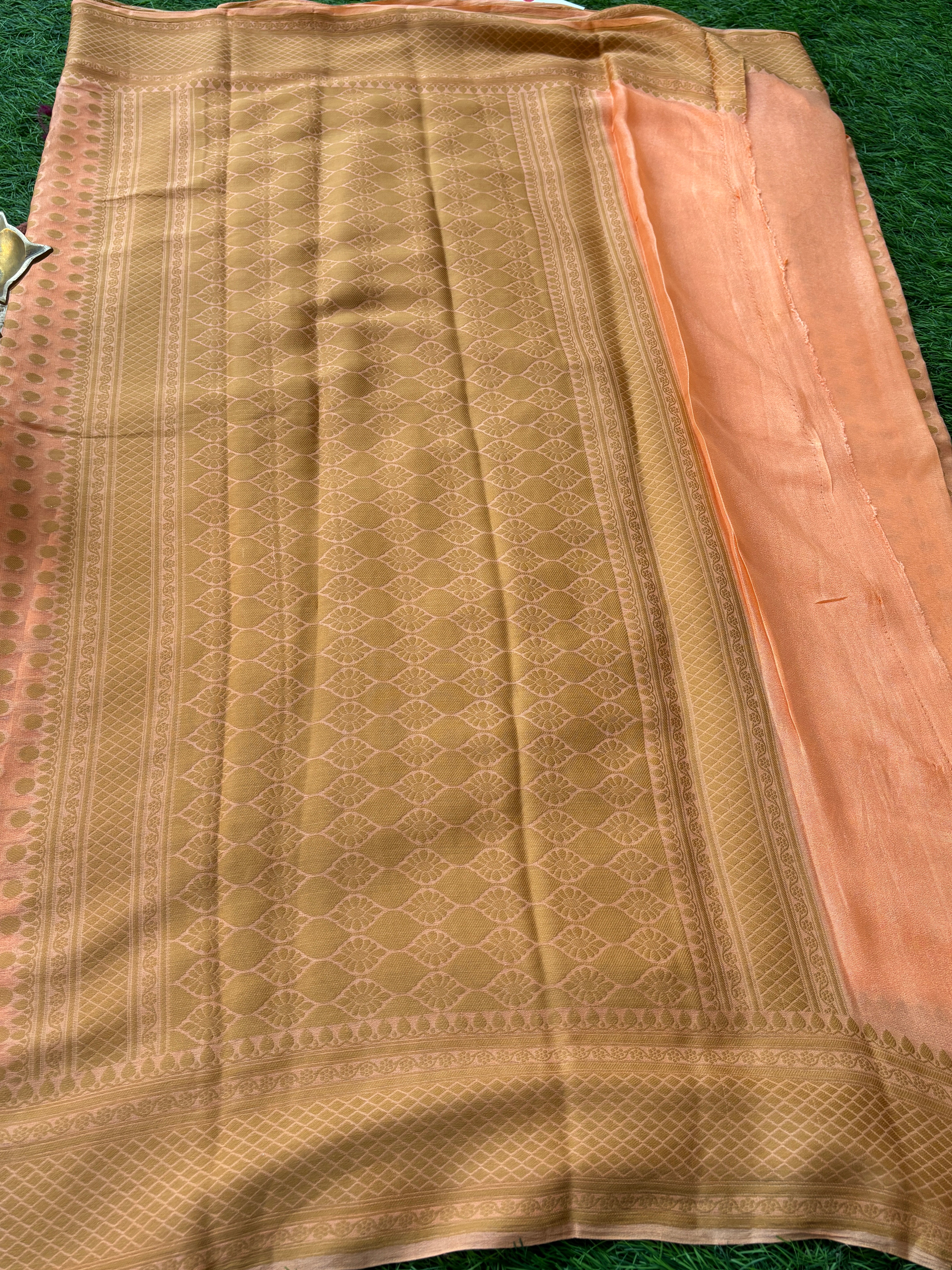 Peach Banarasi Pure khaddi Chiffon Saree with Resham Weaving Border and Buttas