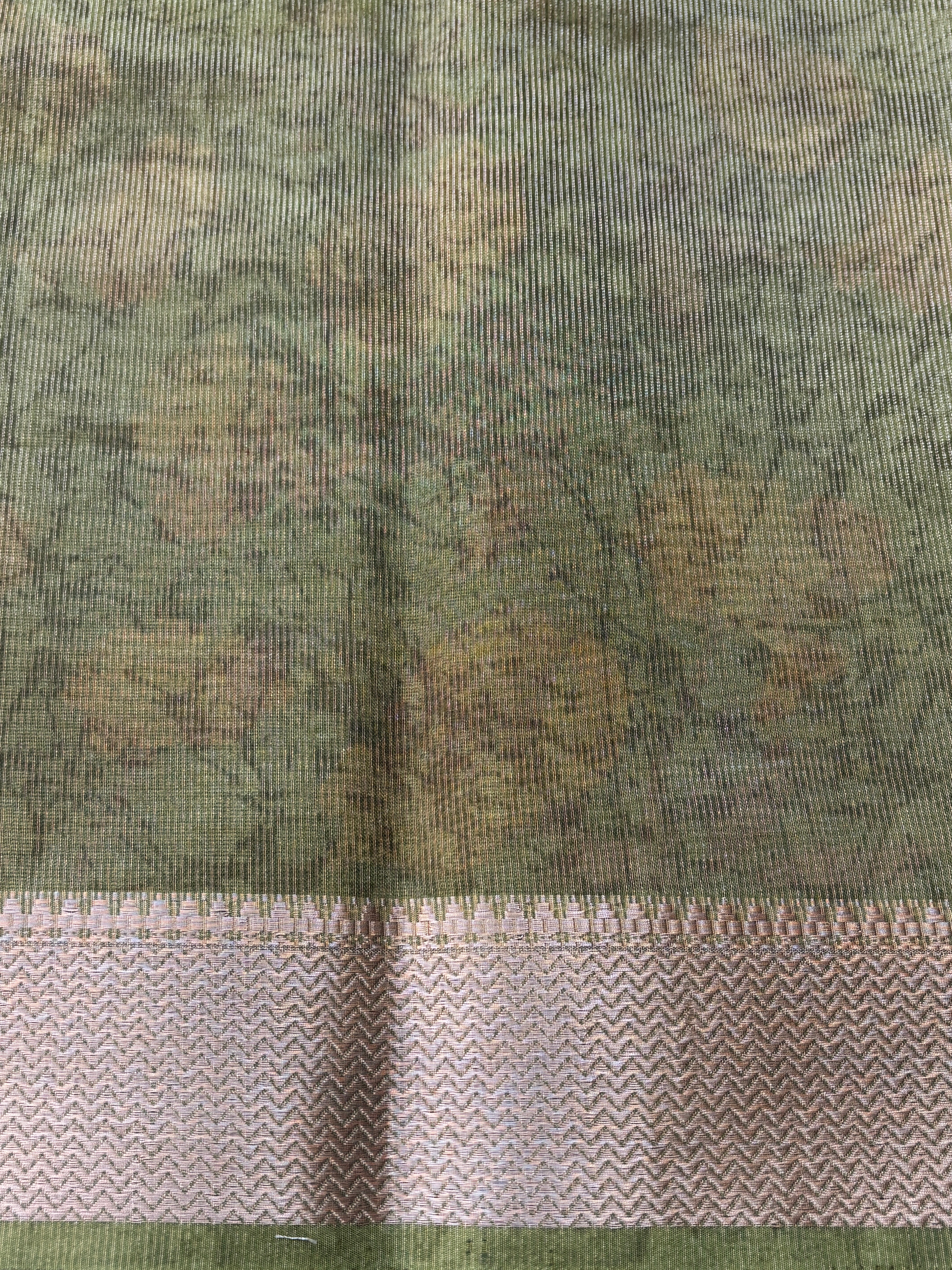 Olive Green Mercerized Cotton Saree with Allover Digital Print | Chandrika Lifestyles
