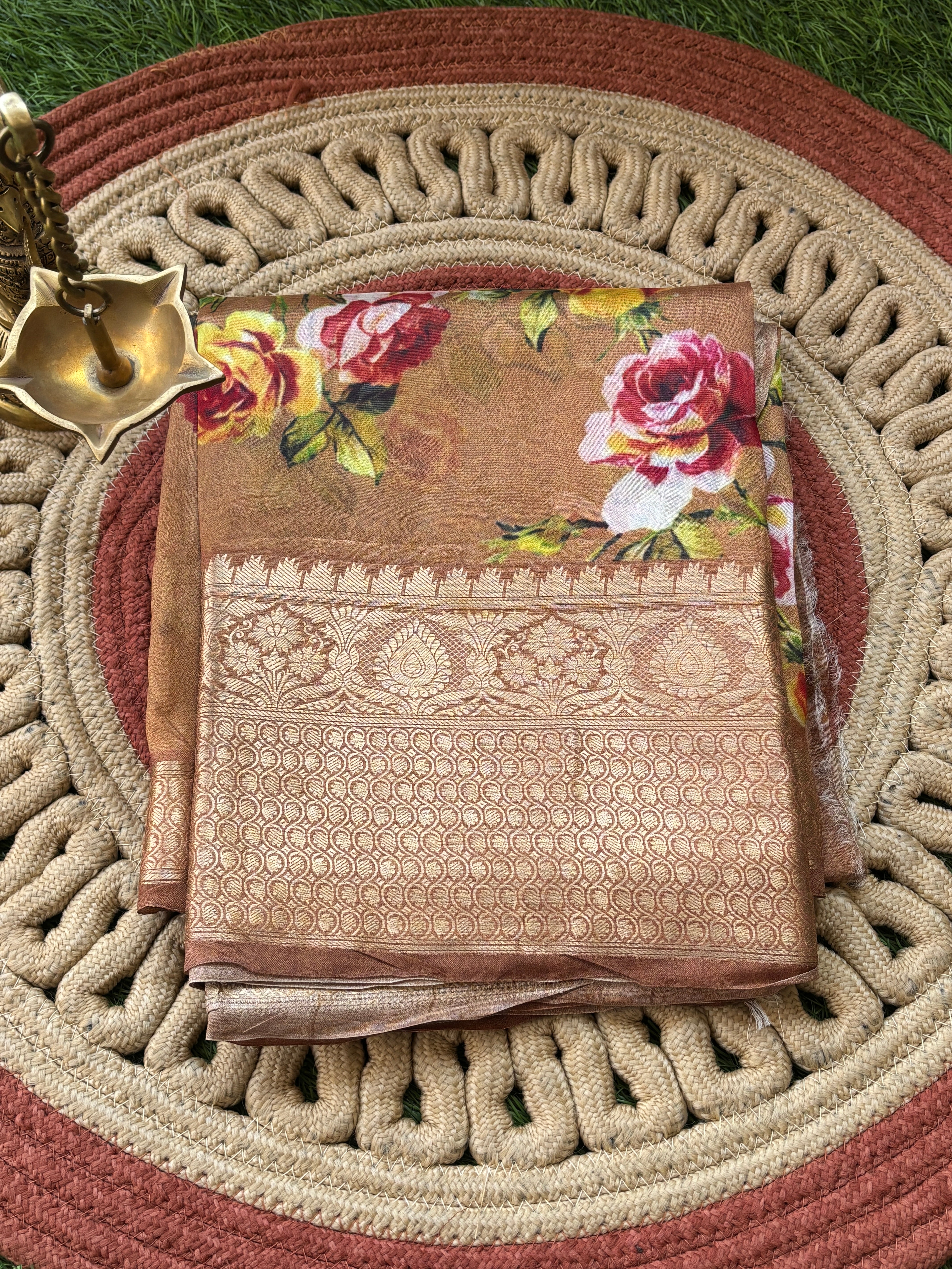 Elegant Brown Georgette Saree with Zari Woven Border
