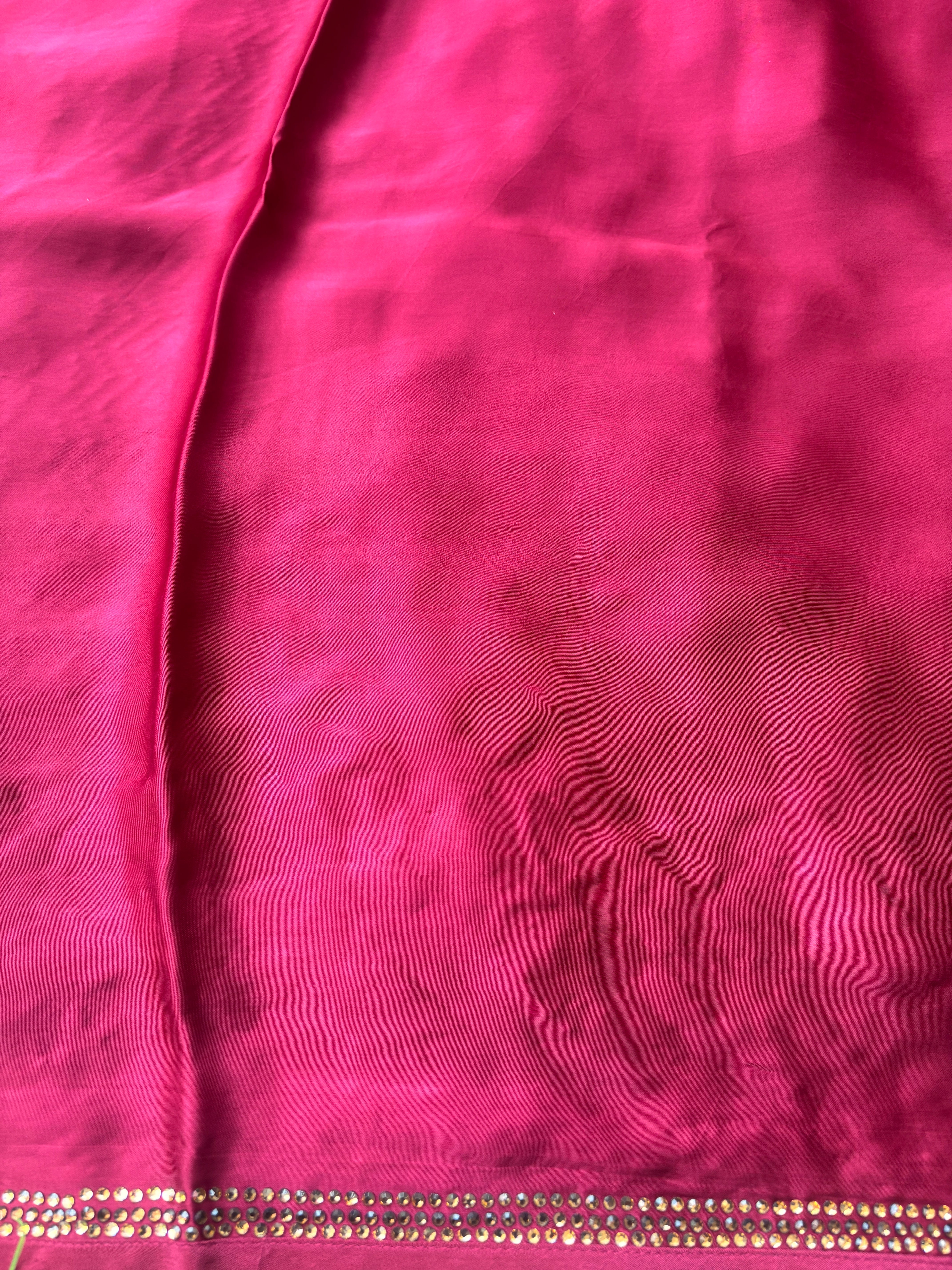 Dark Maroon Satin Silk Saree with Lotus Design | Elegant Festive Saree | Chandrika Lifestyles