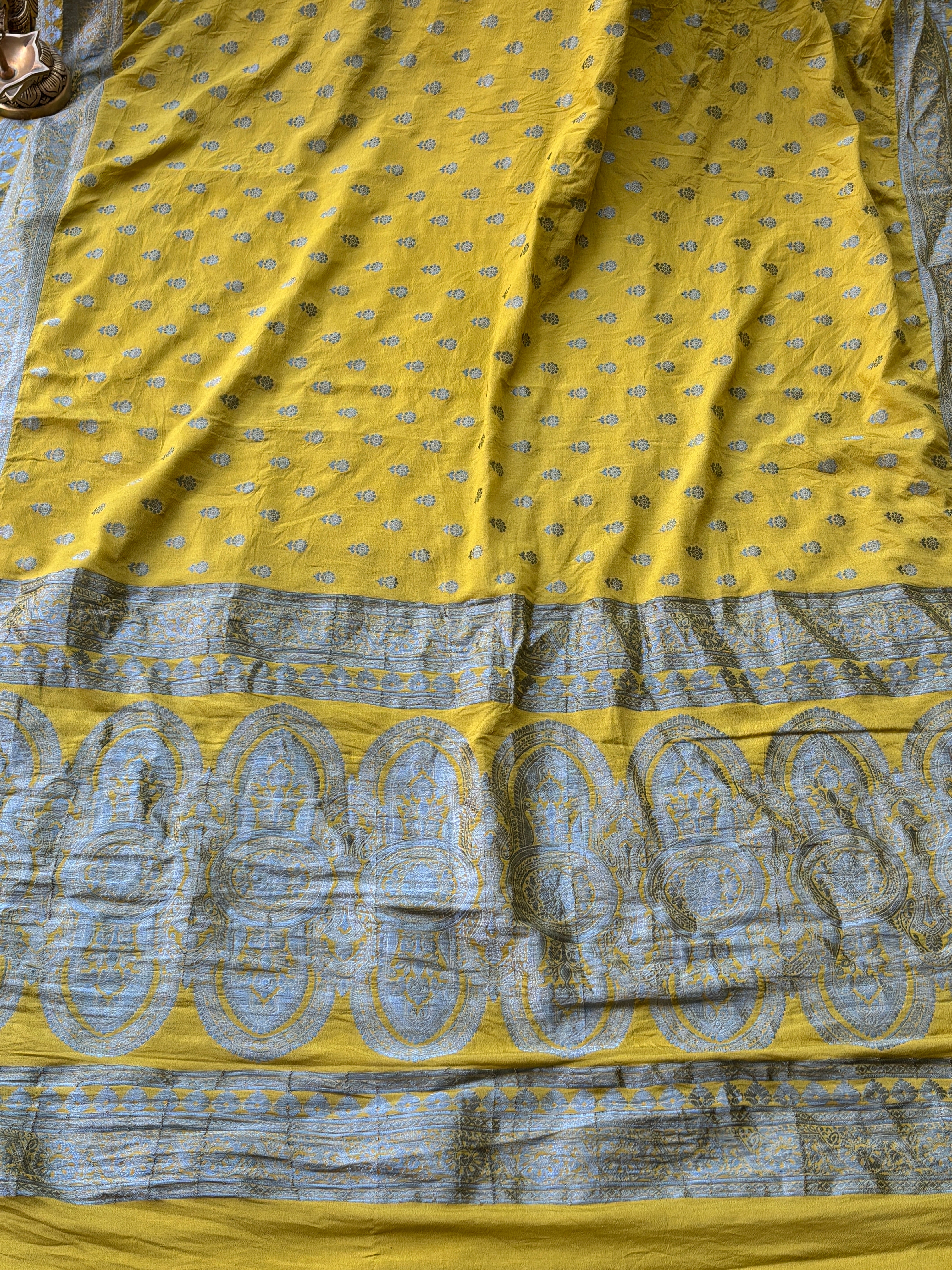 Lemon Yellow Art Silk Saree with Silver Zari Butta & Zari Pallu | Chandrika Lifestyles
