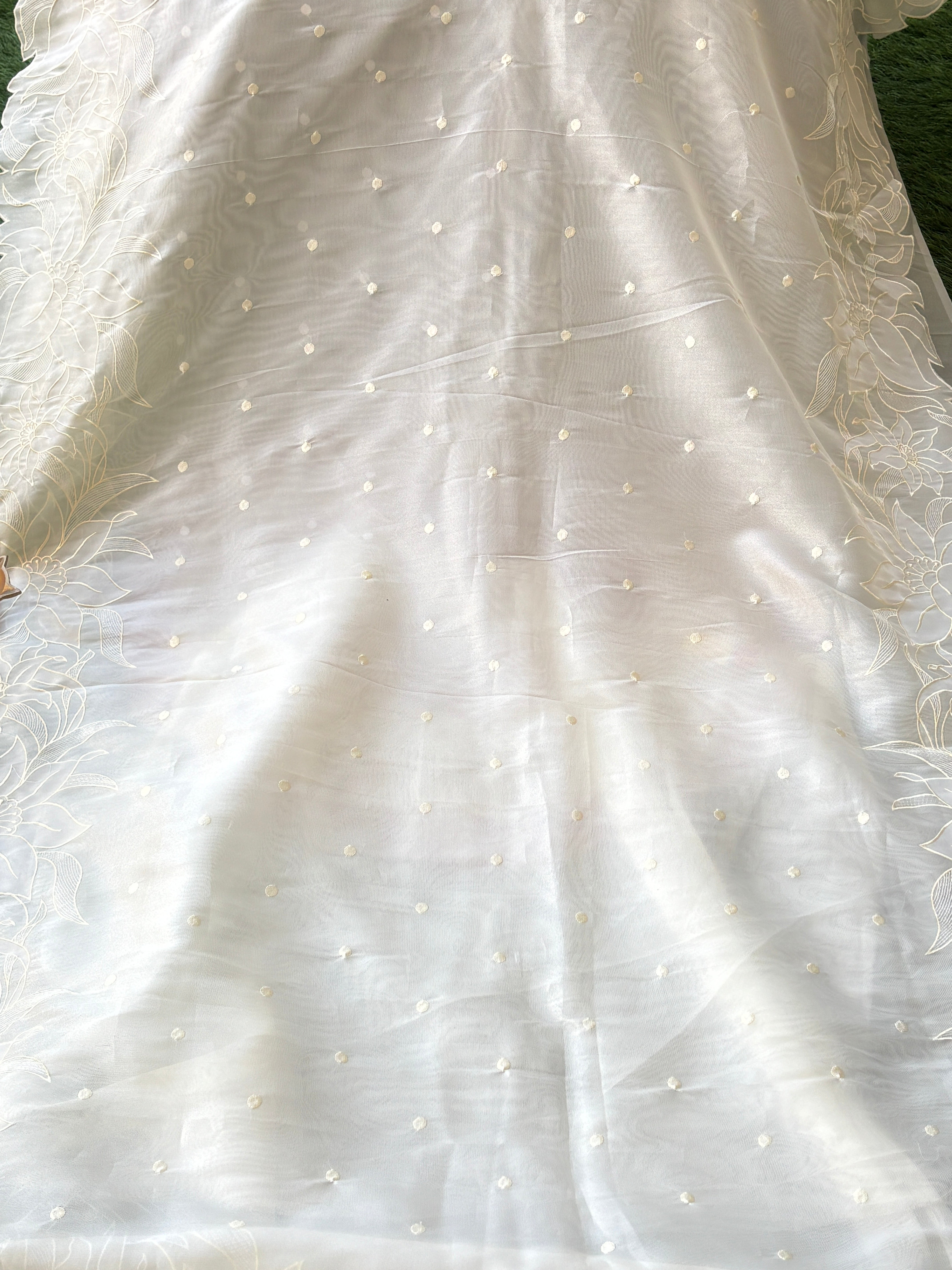 Pure Organza Saree in Off White with Elegant Cutwork Border