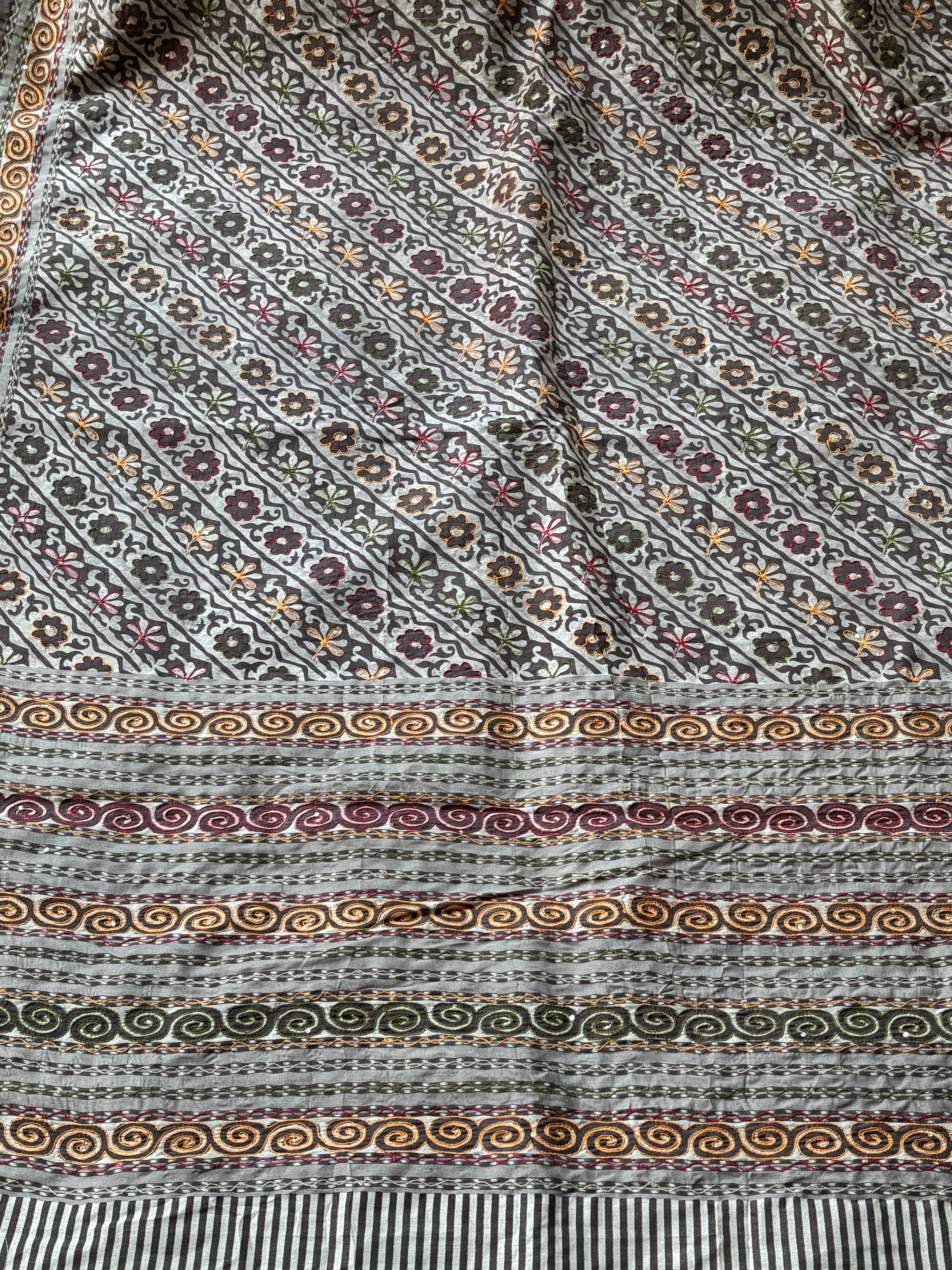 Coffee Brown Mercerized Cotton Saree with Multicolour Thread Weaving | Chandrika Lifestyles