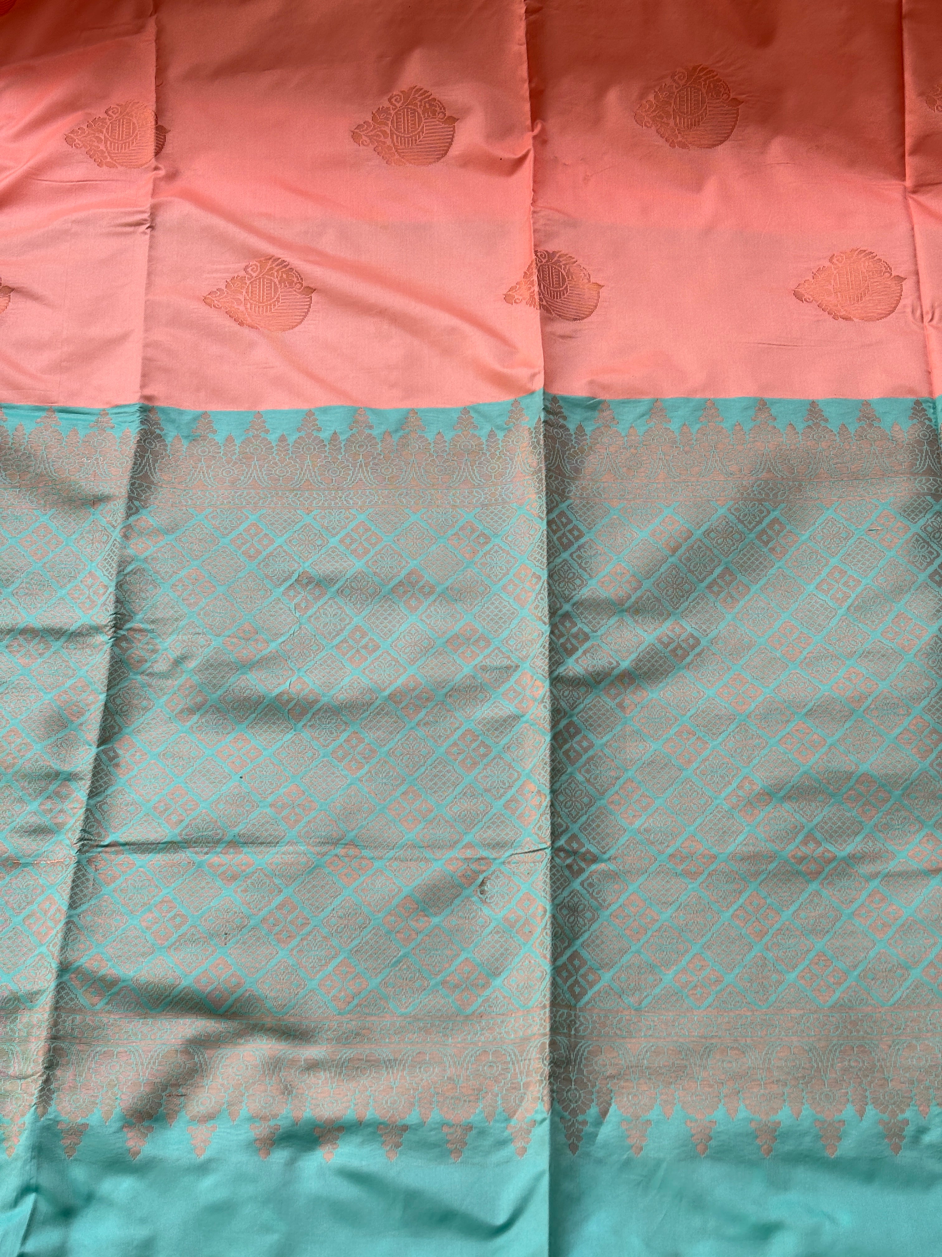 Peach Semi Silk Kanjivaram Saree with Matching Blouse