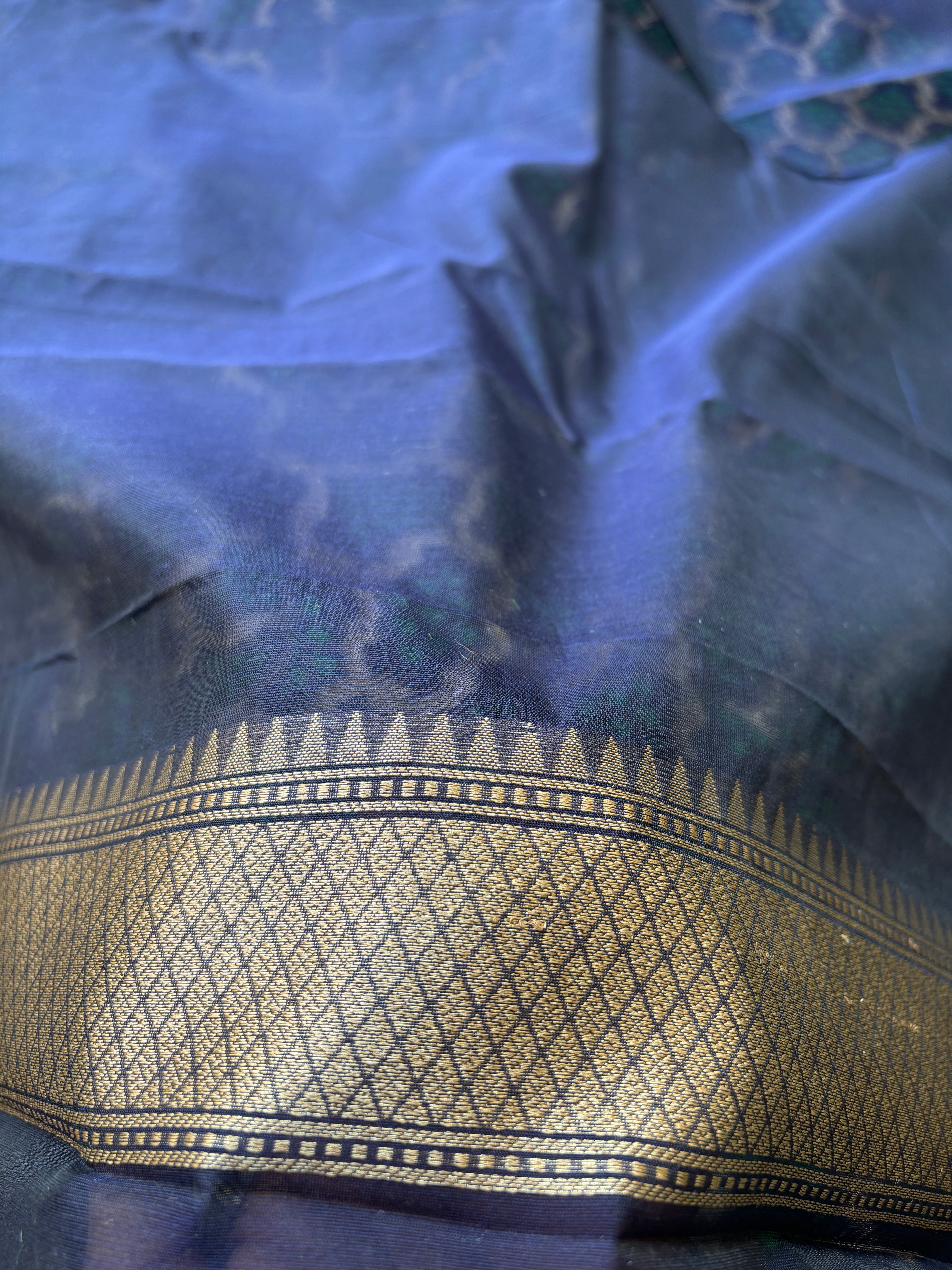 Navy Blue Banarasi Mercerized Cotton Saree with Allover Jaal | Chandrika Lifestyles