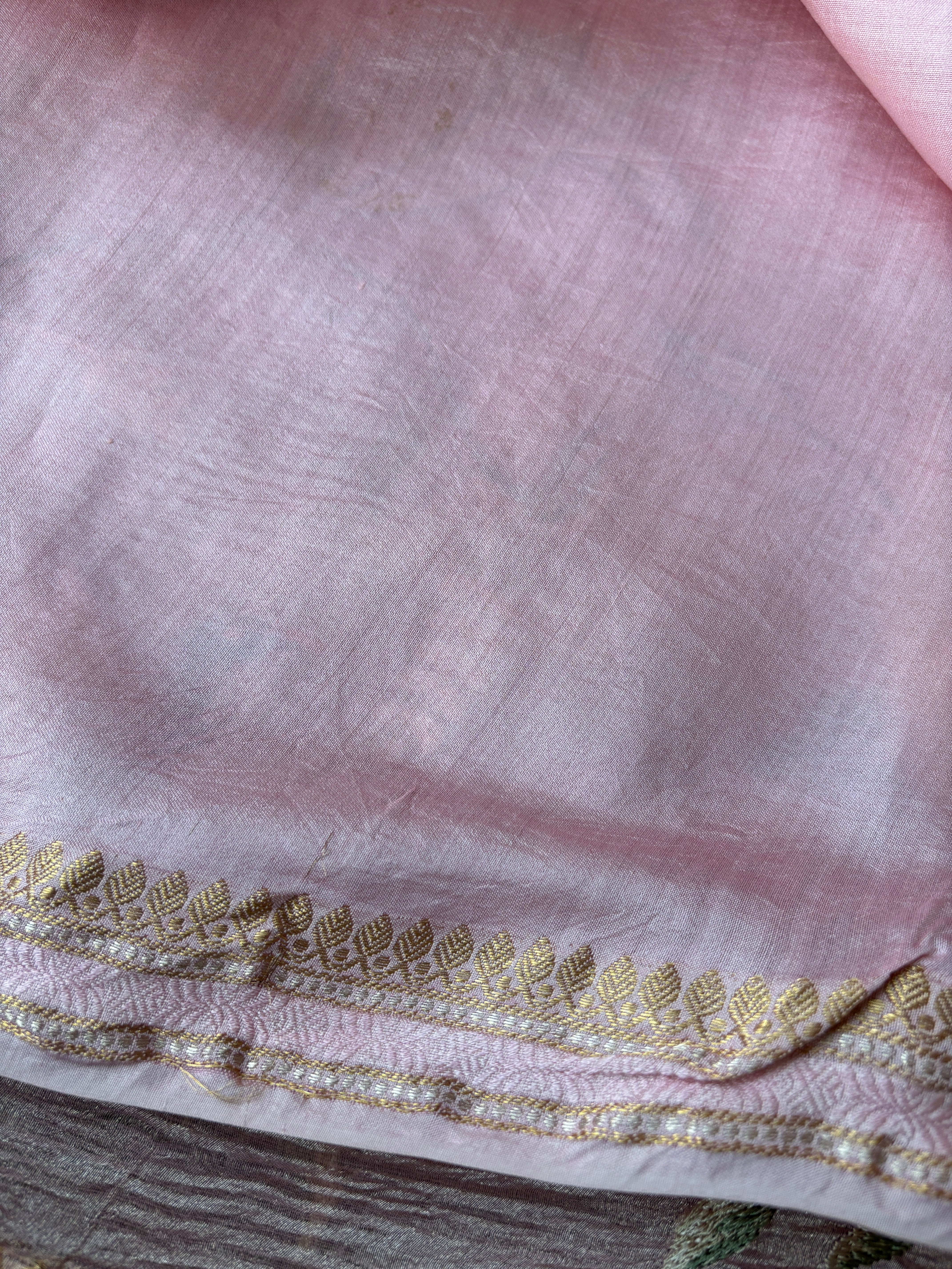Baby Pink Pure Crush Tissue Kora Organza Designer Saree with Thread Embroidery