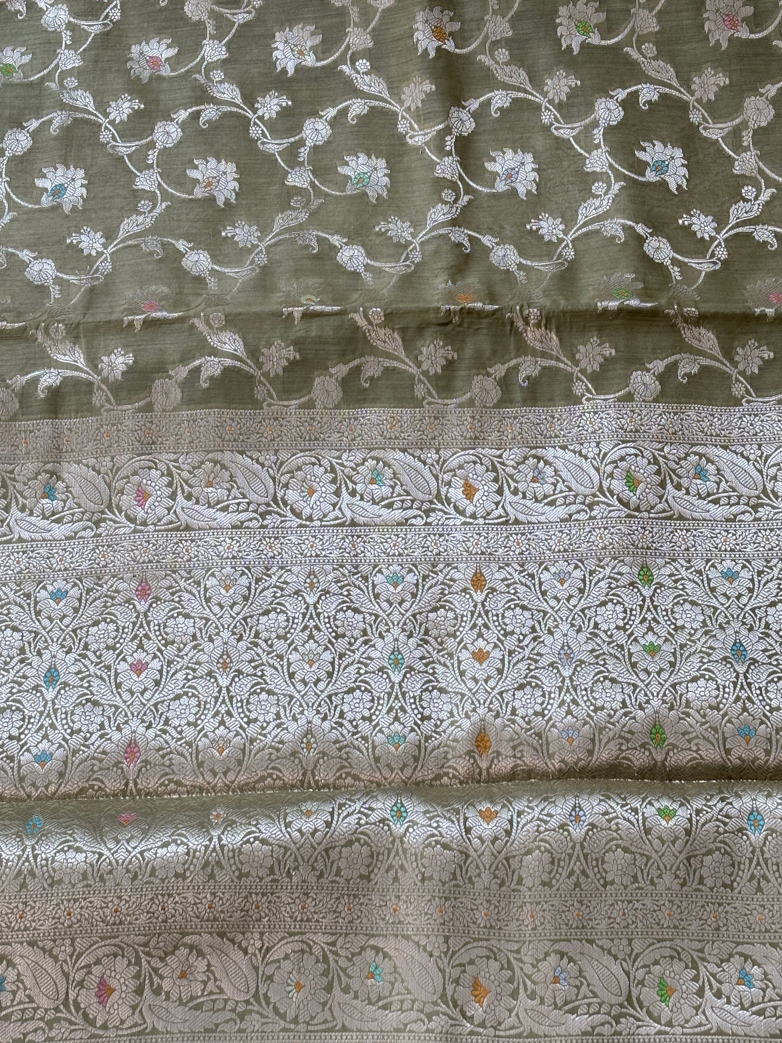 Pastel Green Pure Banarasi Silk Saree with All-Over Weaving and Zari Border