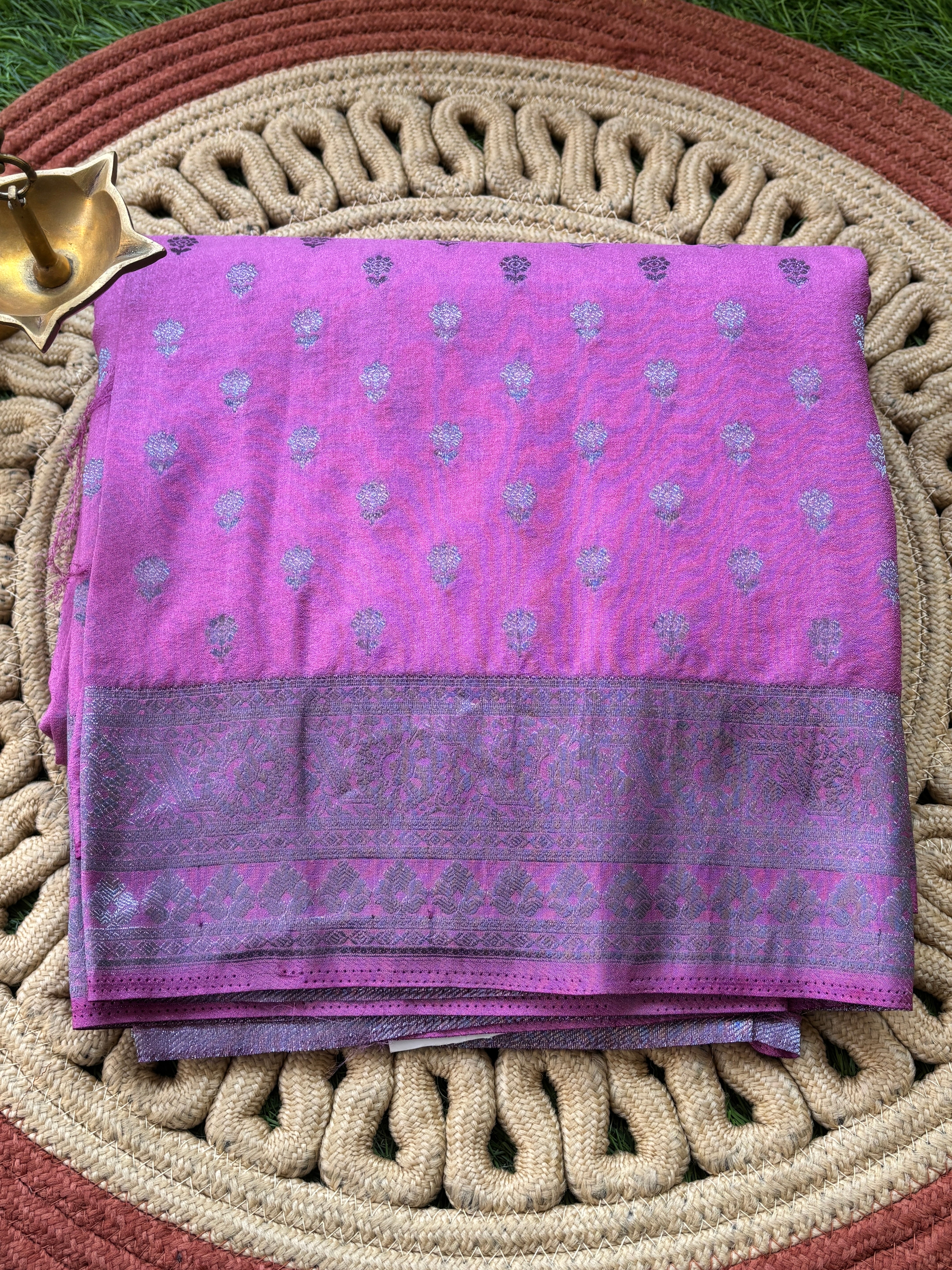 Magenta Art Silk Saree with Silver Zari Butta & Zari Pallu | Chandrika Lifestyles