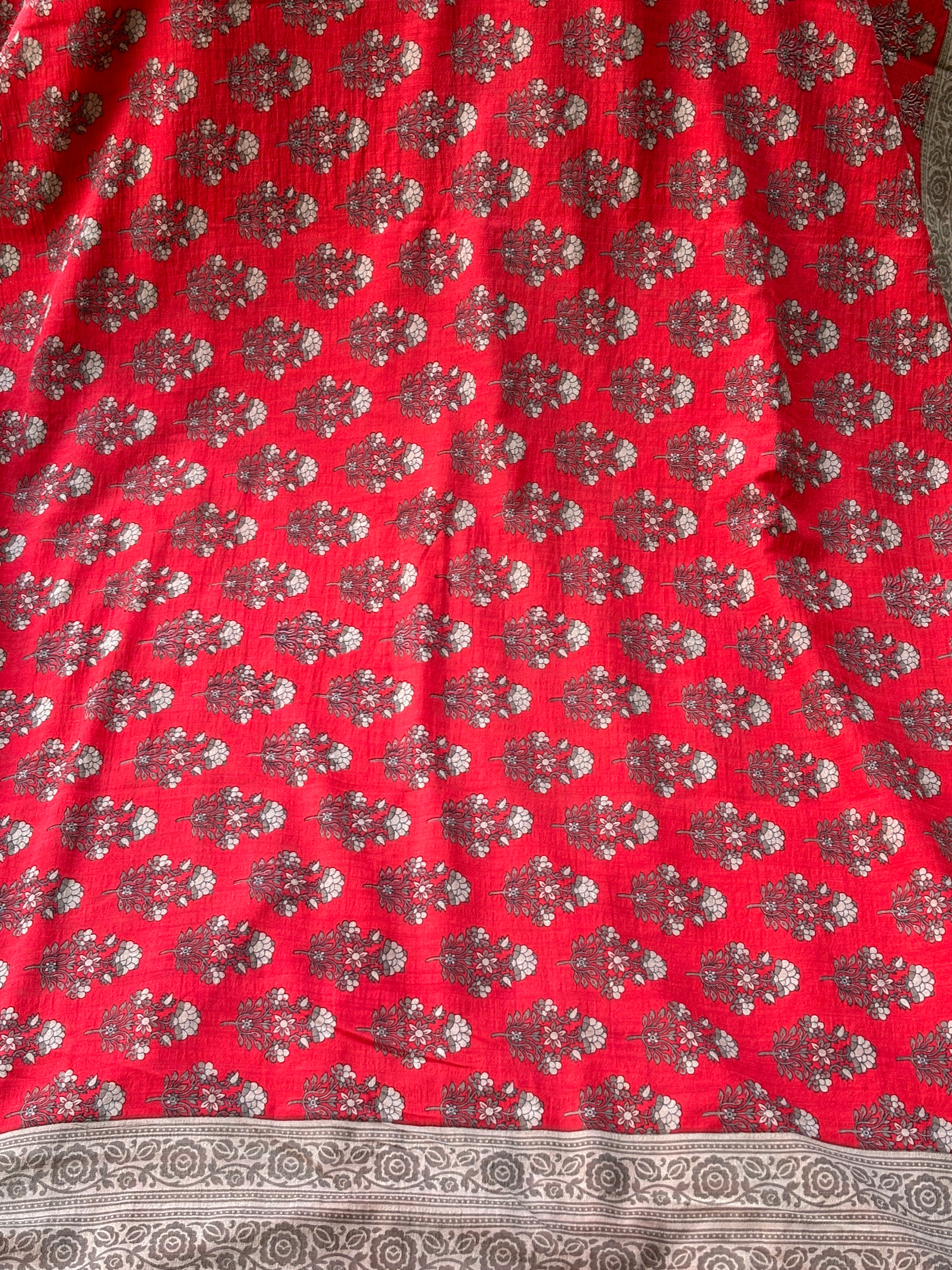 Blood Red Georgette Printed Saree with Matching Printed Blouse