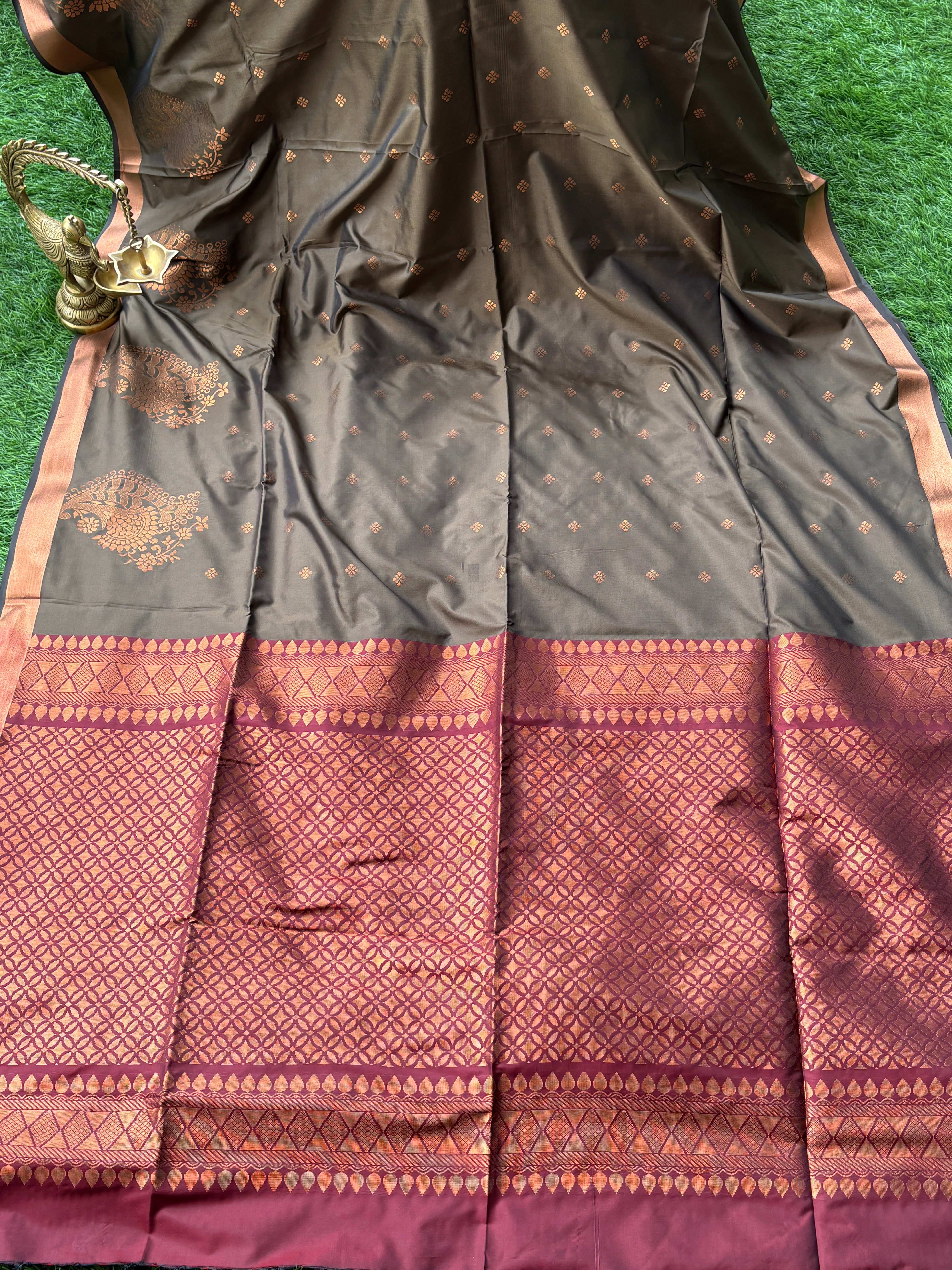 Coffee Brown Art Kanchipuram Saree with Maroon Pallu | Chandrika Lifestyles