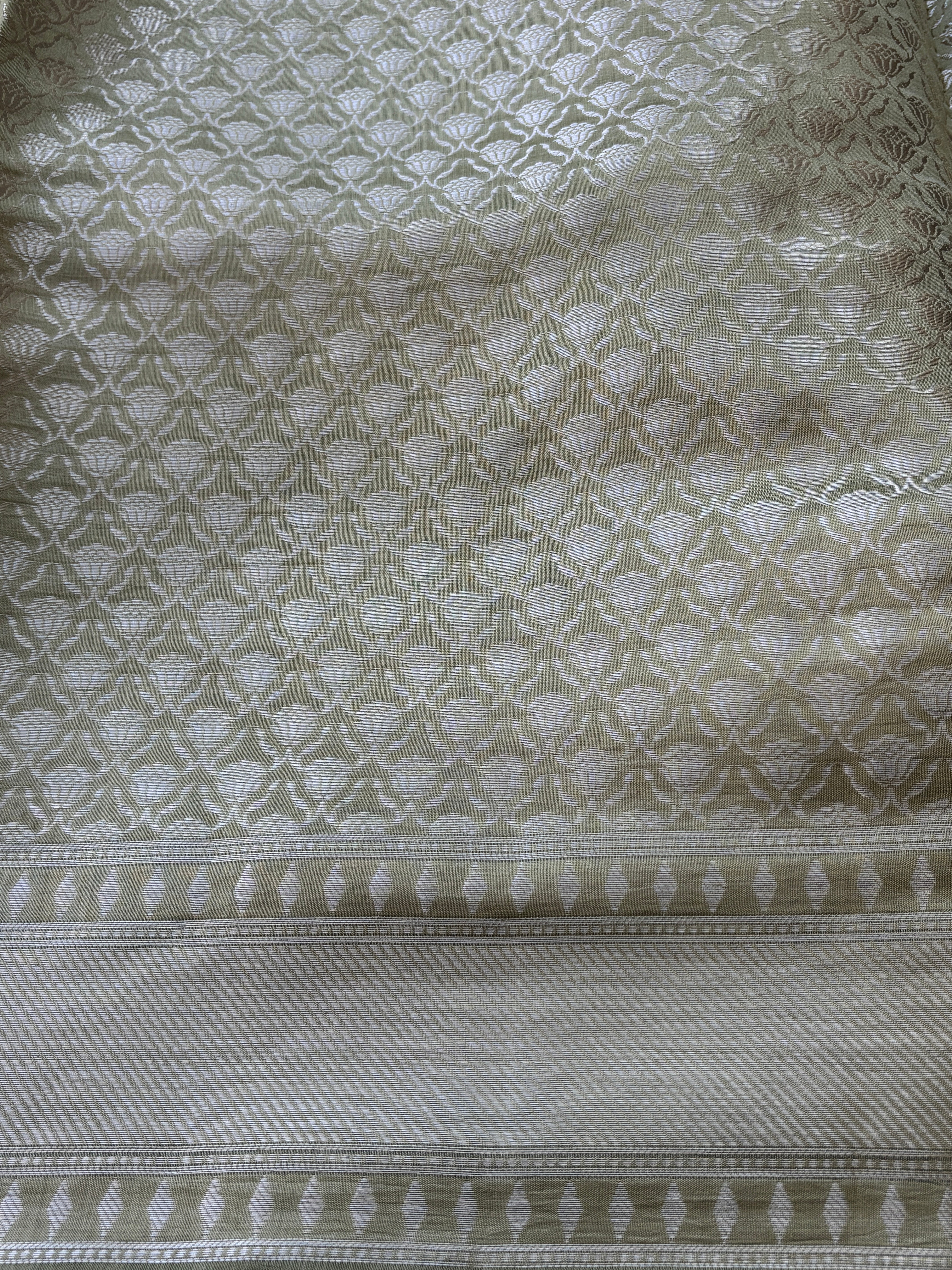 Pastel Green Pure Banarasi Silk Saree with All-Over Weaving and Zari Border