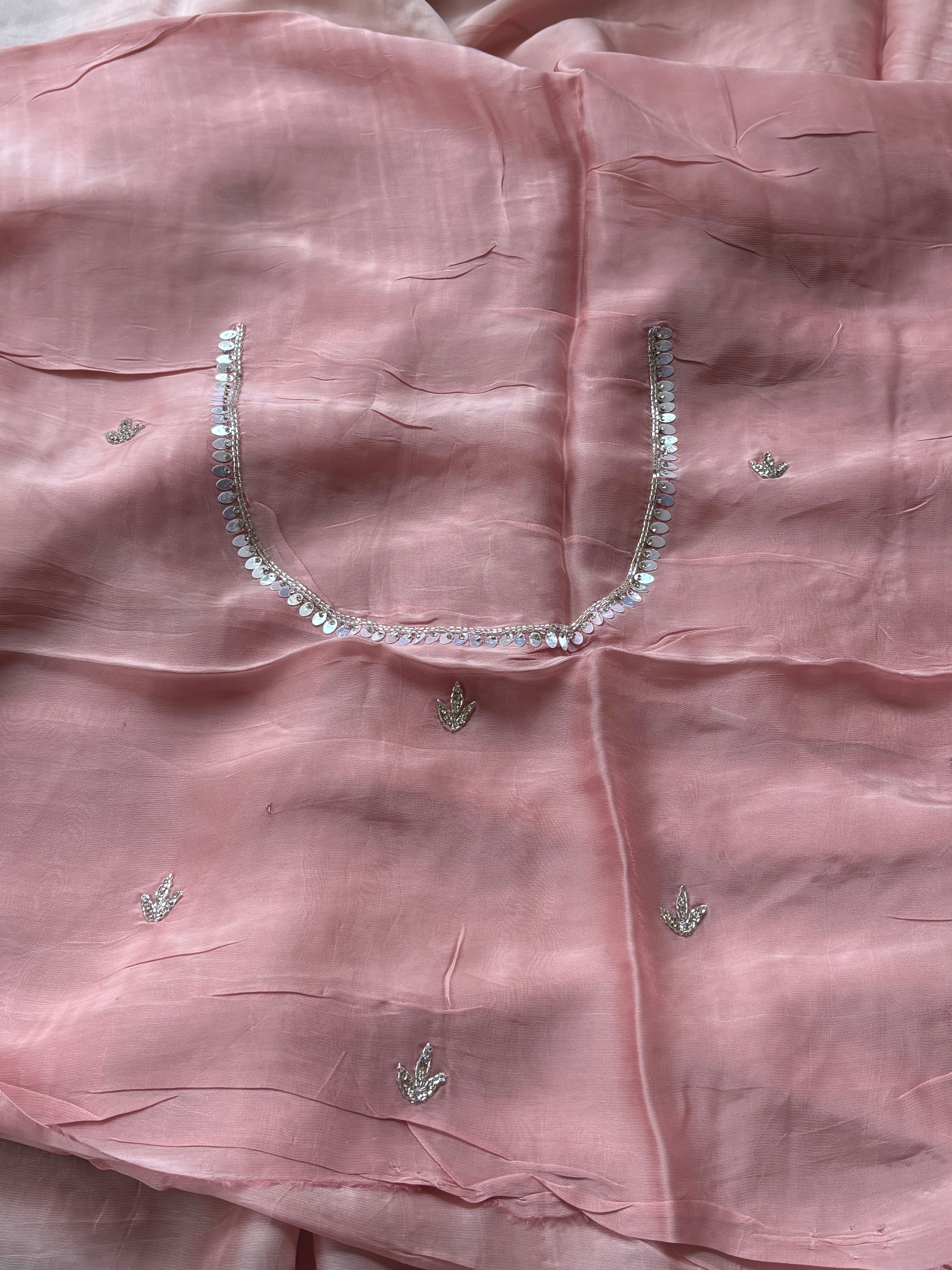 Elegant Peach Pink Pure Crepe Silk Saree with Designer Scallop Border