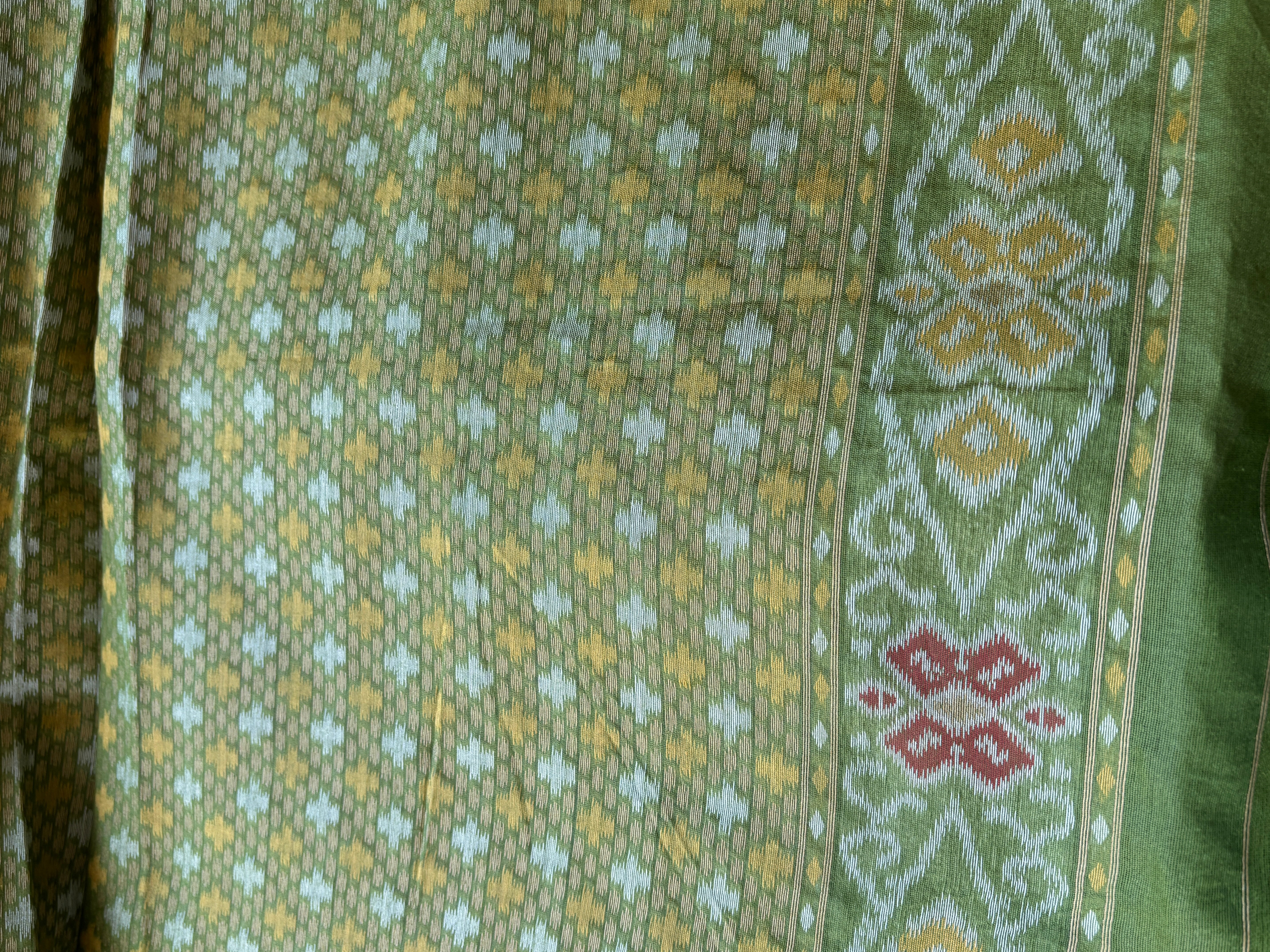 Yellow Mercerized Cotton Saree with Allover Ikat Print | Chandrika Lifestyles