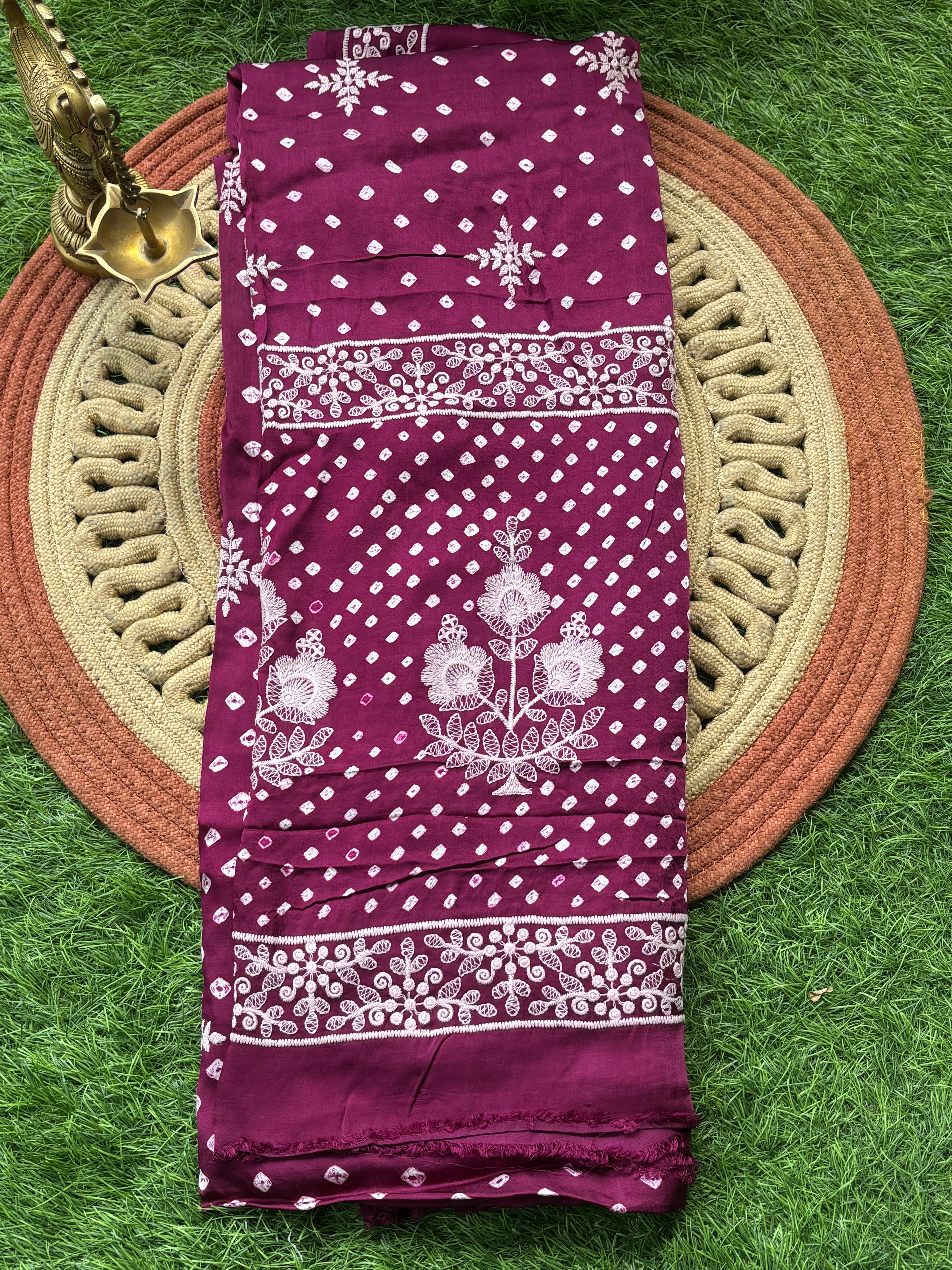 Purple Modal Silk Bandhej Saree | Festive Wear Saree | Chandrika Lifestyles