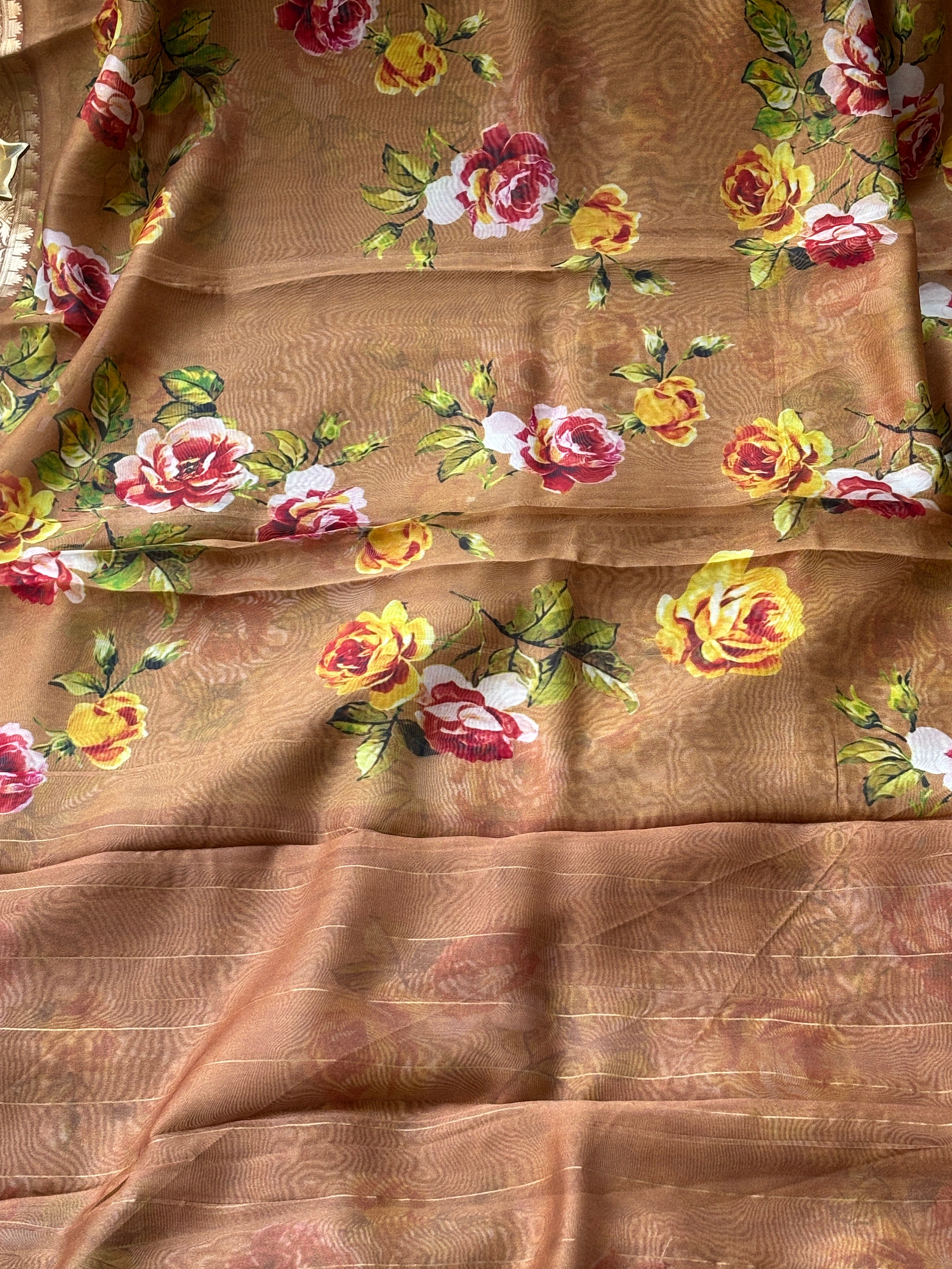 Elegant Brown Georgette Saree with Zari Woven Border