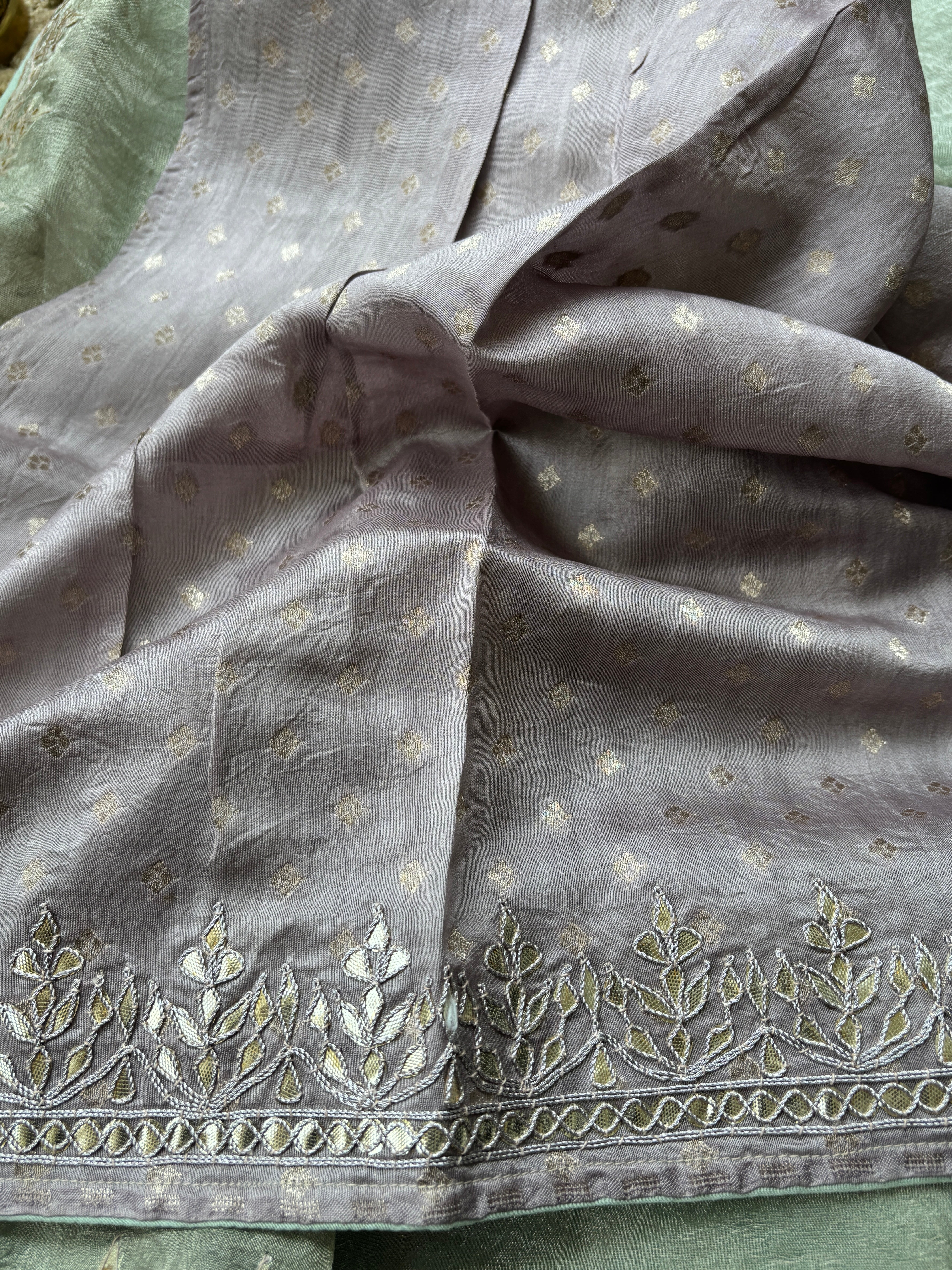 Elegant Pista Pure Tissue Silk Saree with Gota Buttas & Designer Gota Border