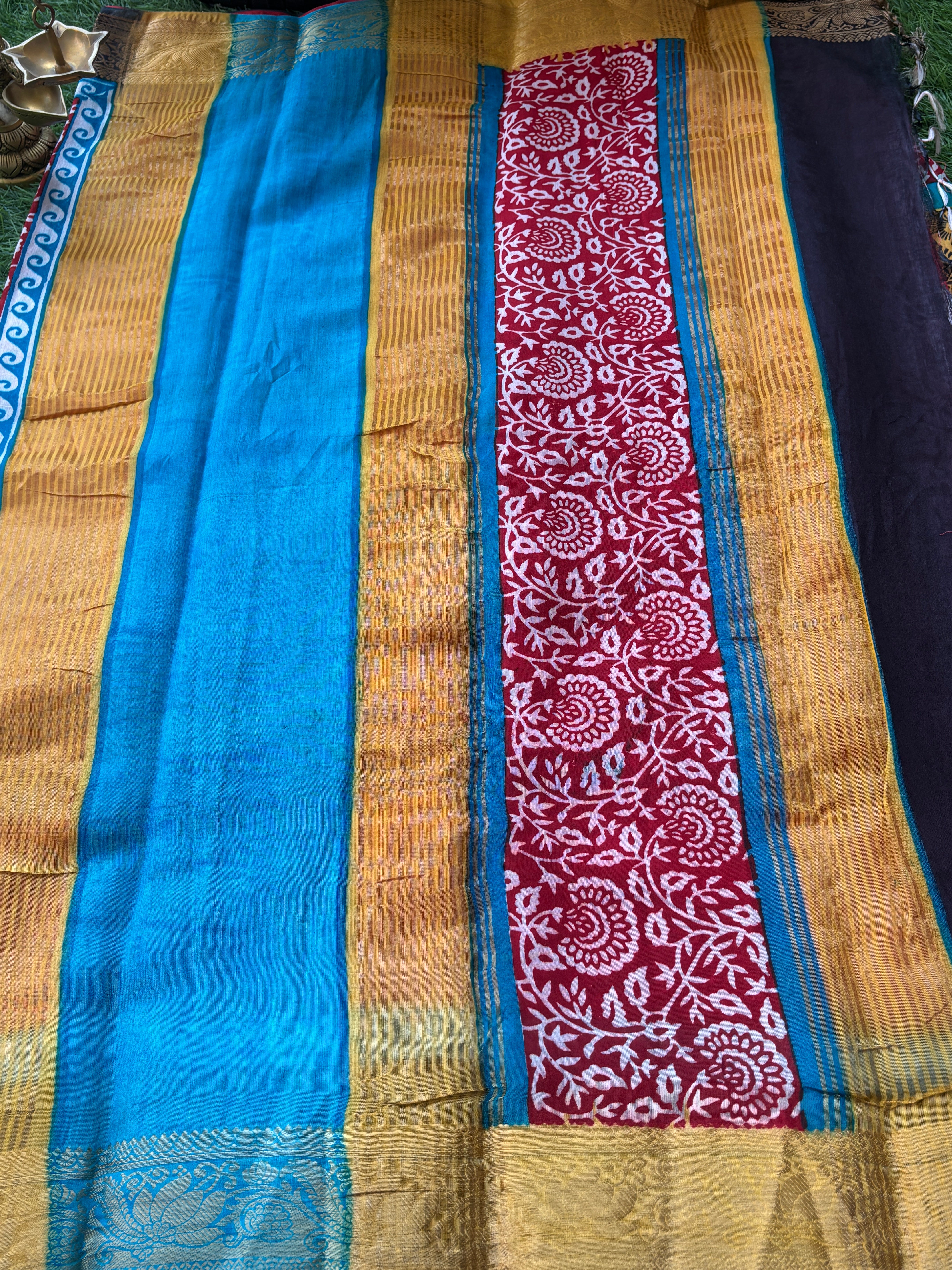 Multicolor Handwork Printed Cotton Saree