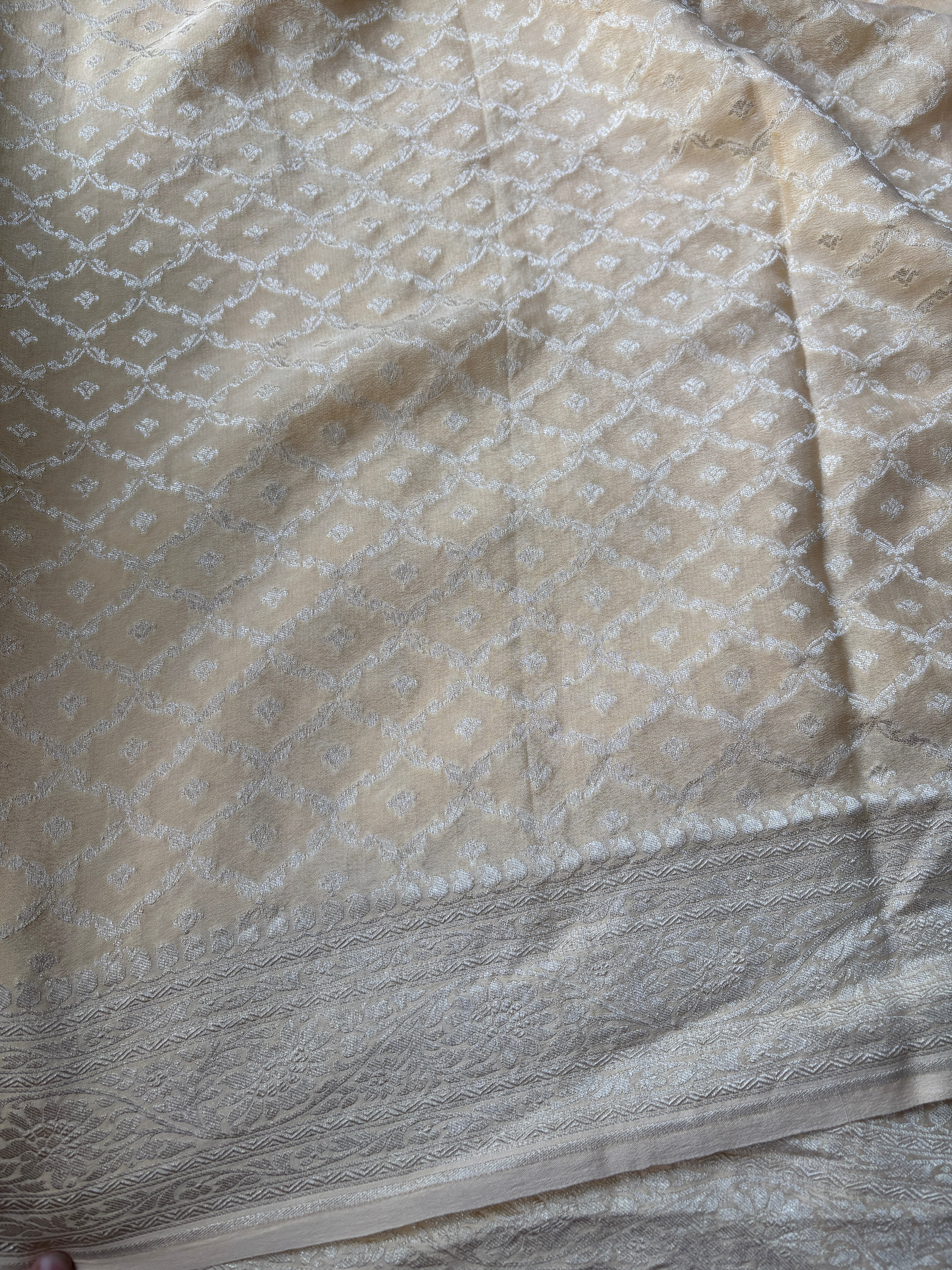 Light Yellow Pure Khaddi Georgette Banarasi Saree – Soft Royal Grace | Chandrika Lifestyles