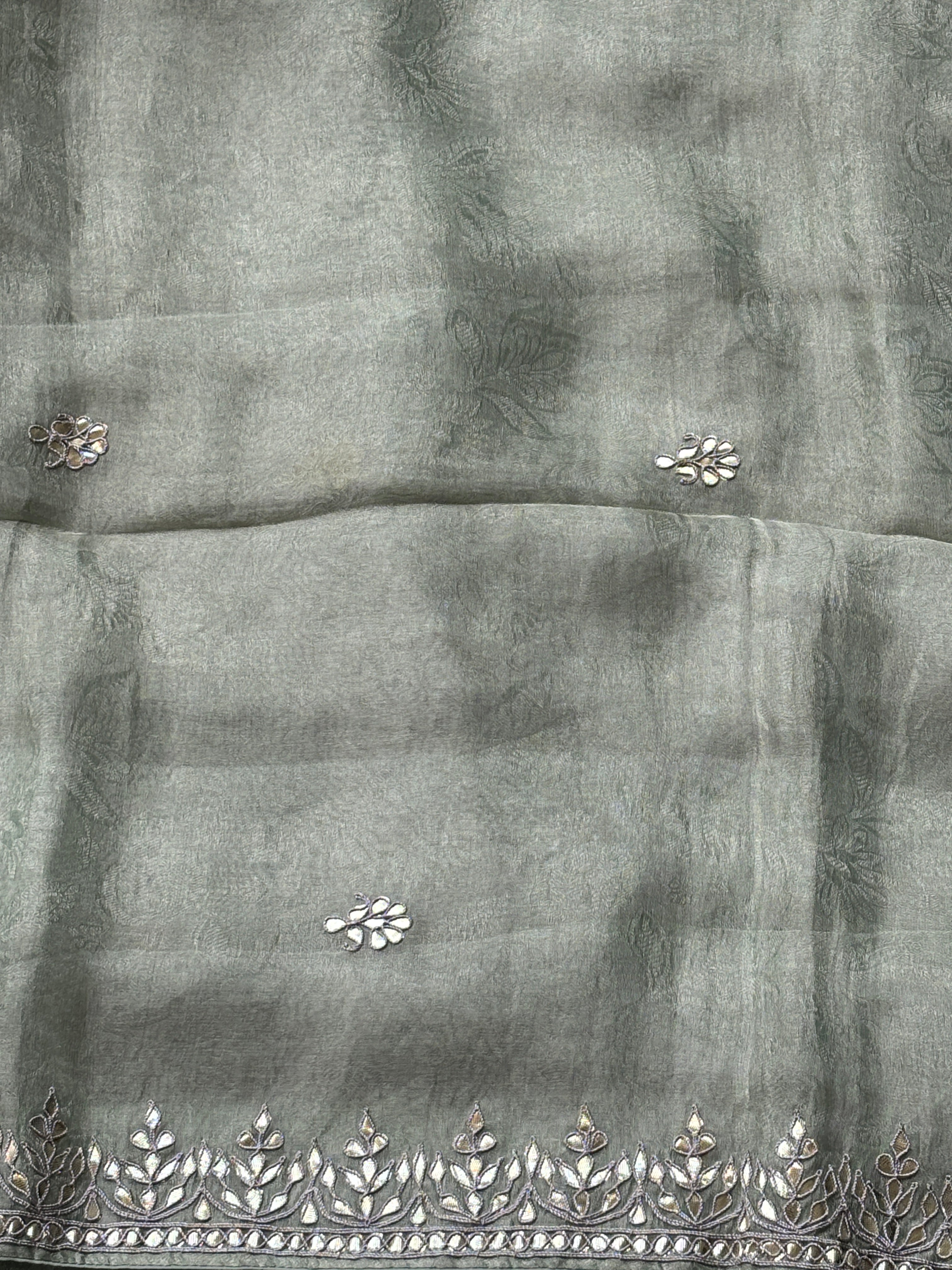 Elegant Pista Pure Tissue Silk Saree with Gota Buttas & Designer Gota Border