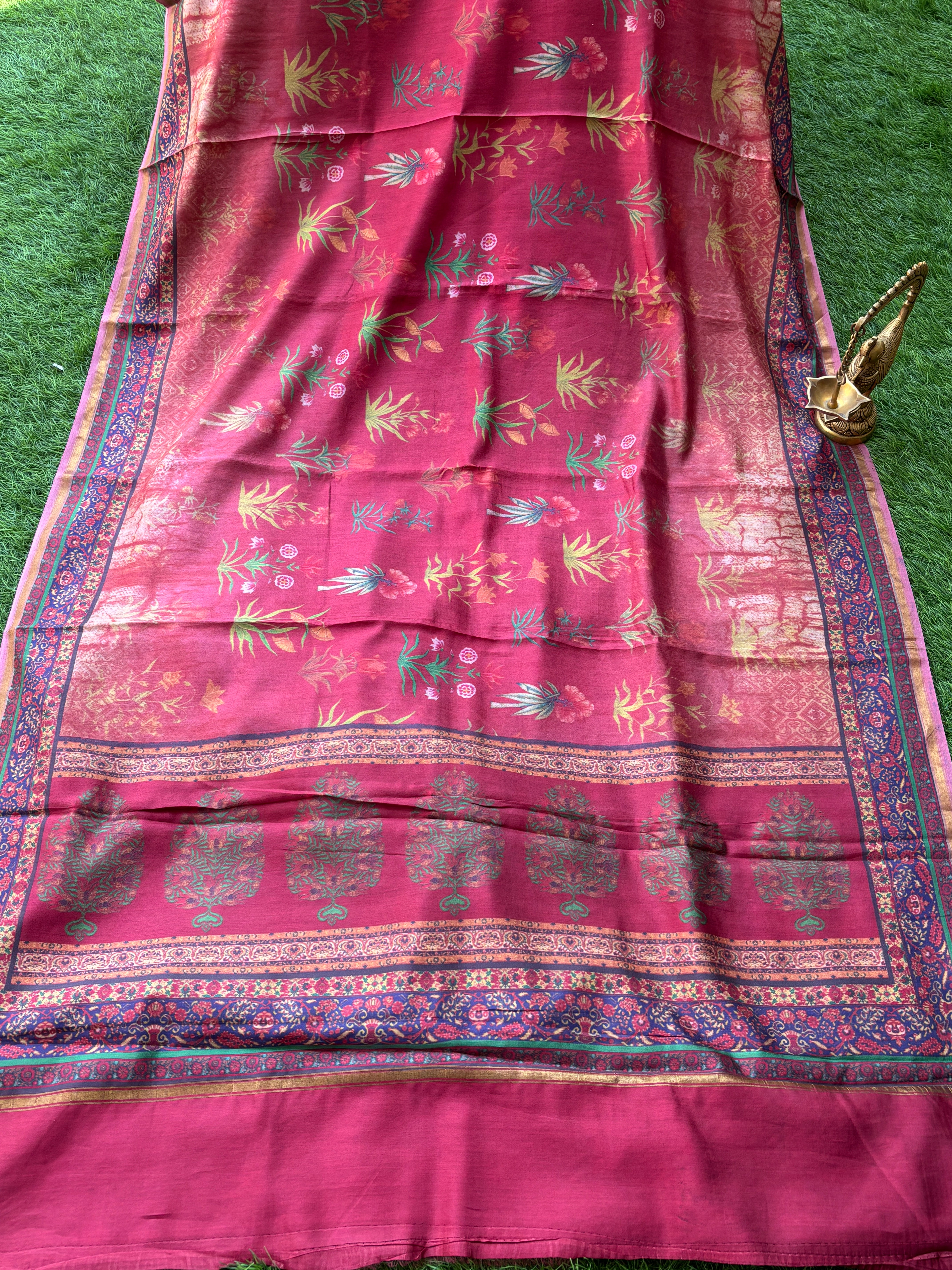 Red Munga Silk Saree with Allover Digital Print | Chandrika Lifestyles