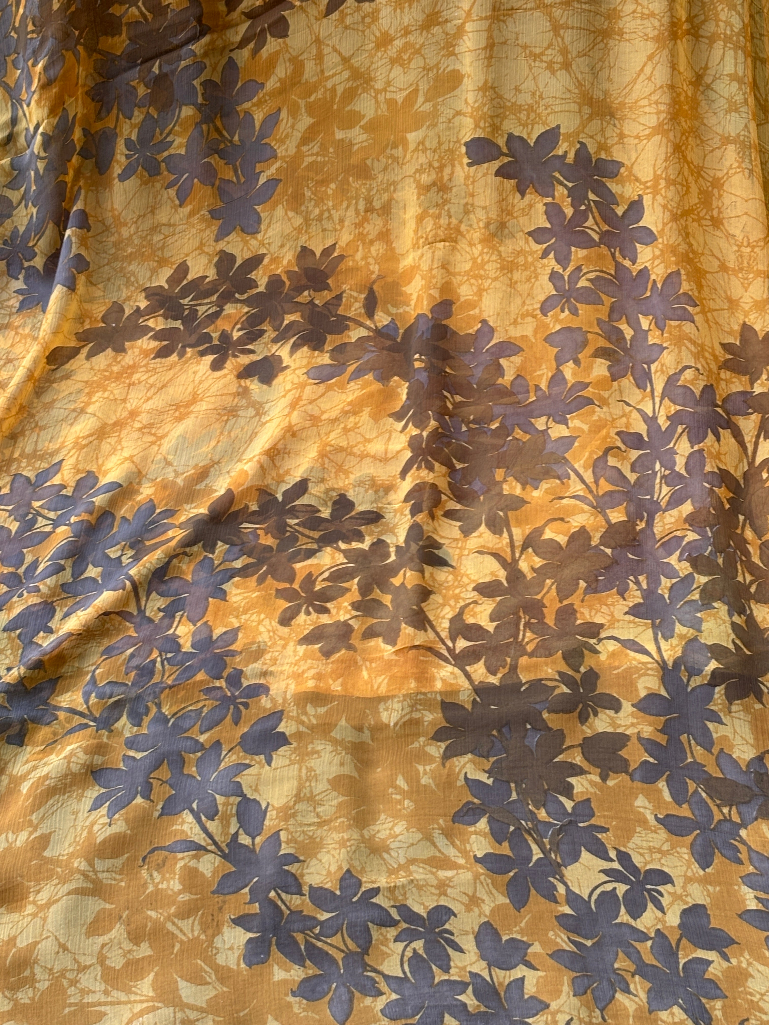 Mango Yellow Pure Georgette Printed Saree with Zari Border