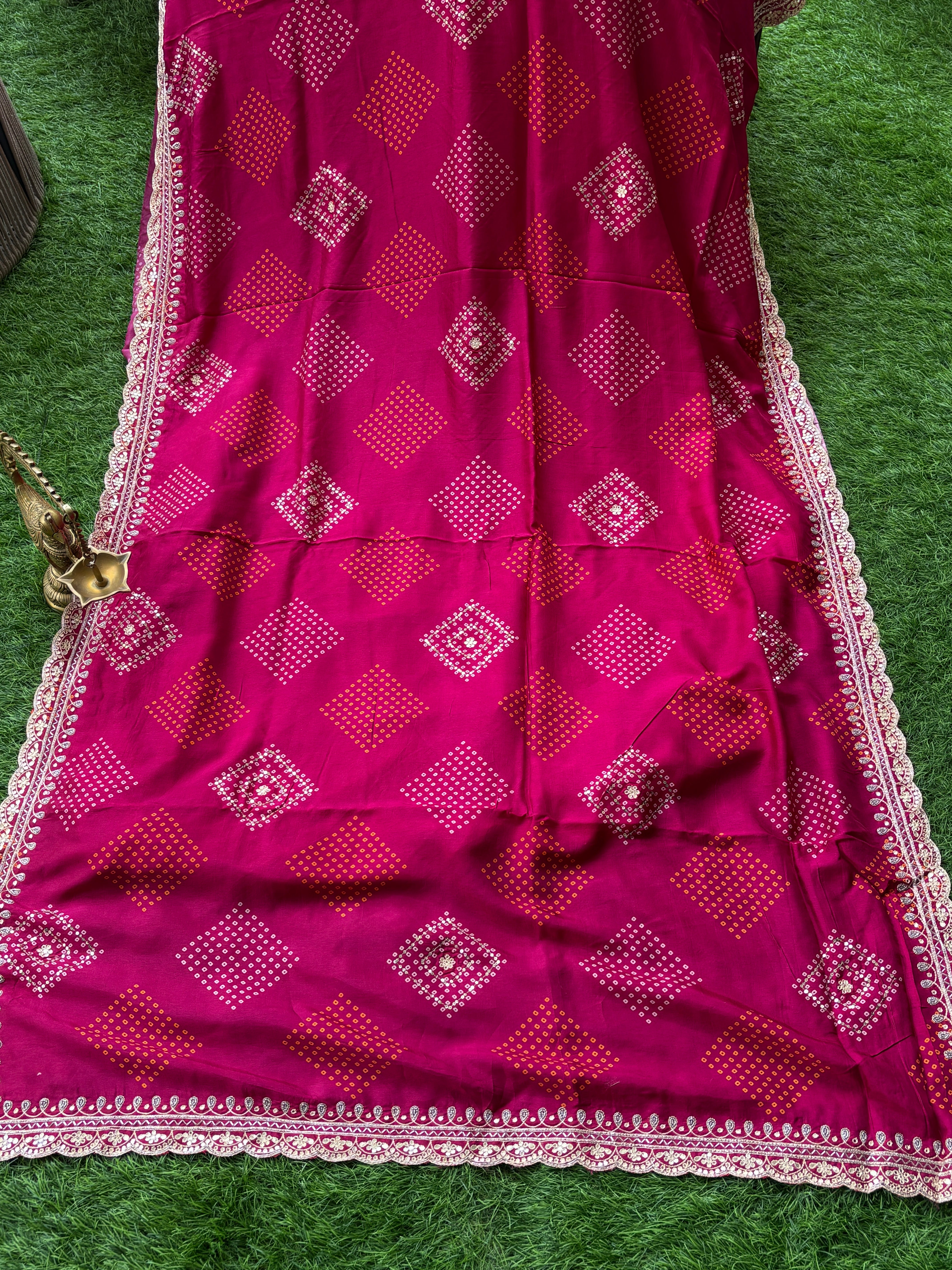 Royal Magenta Designer Crepe Silk Saree with Printed Bandhej & Designer Border