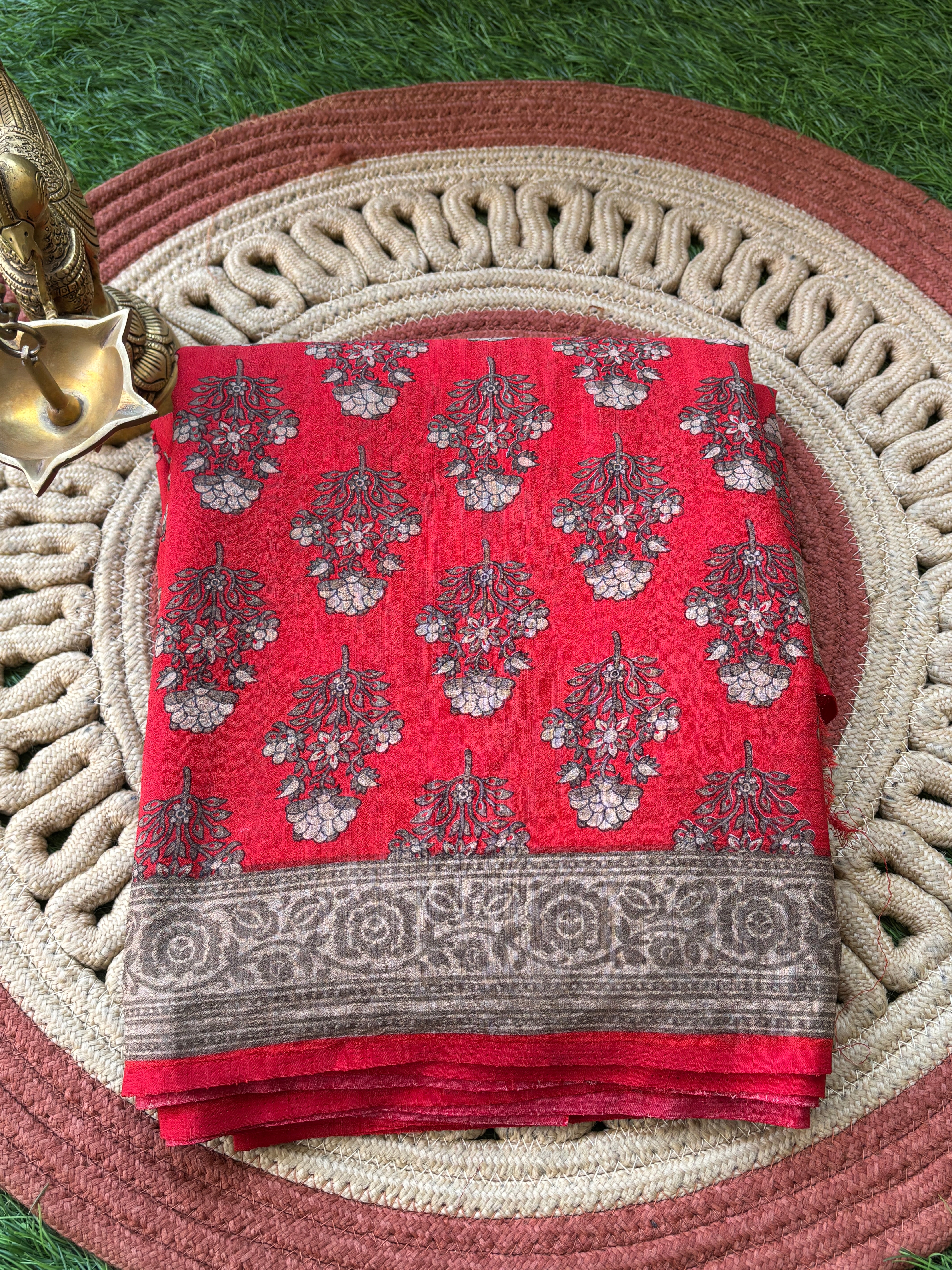 Blood Red Georgette Printed Saree with Matching Printed Blouse