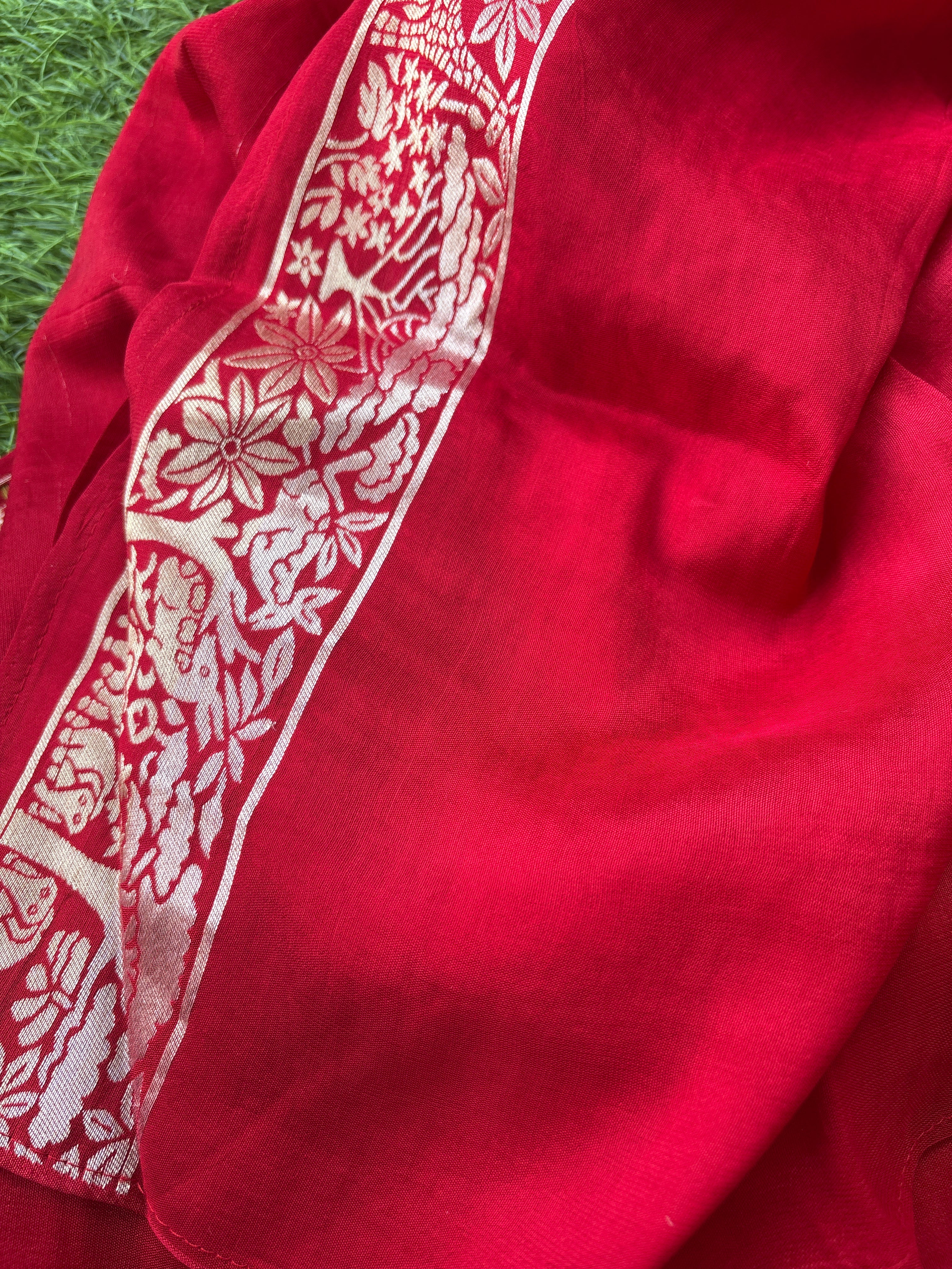 blood red colour blouse with silver zari work