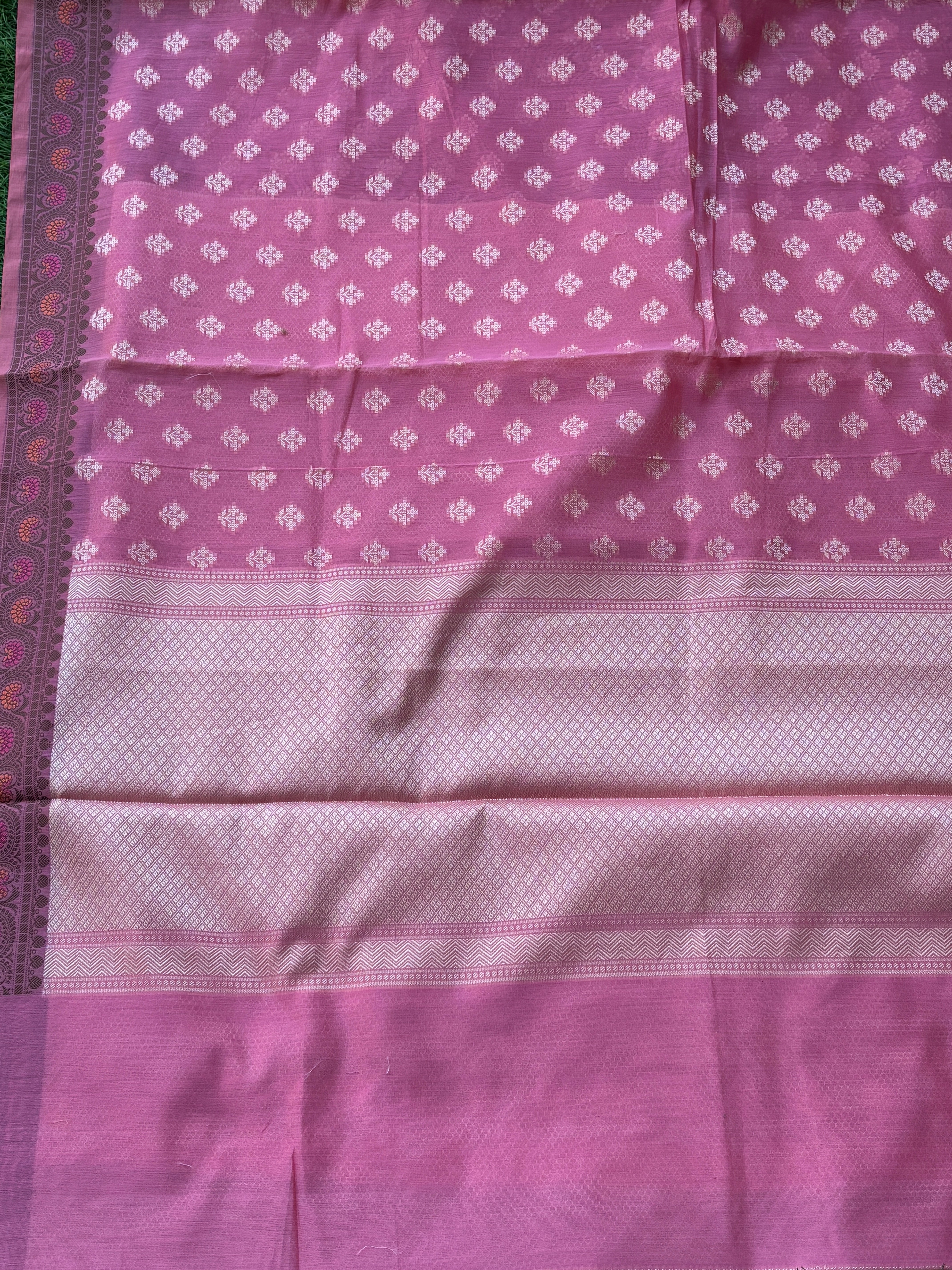 Pink Mercerized Cotton Saree with Allover Weaving | Chandrika Lifestyles