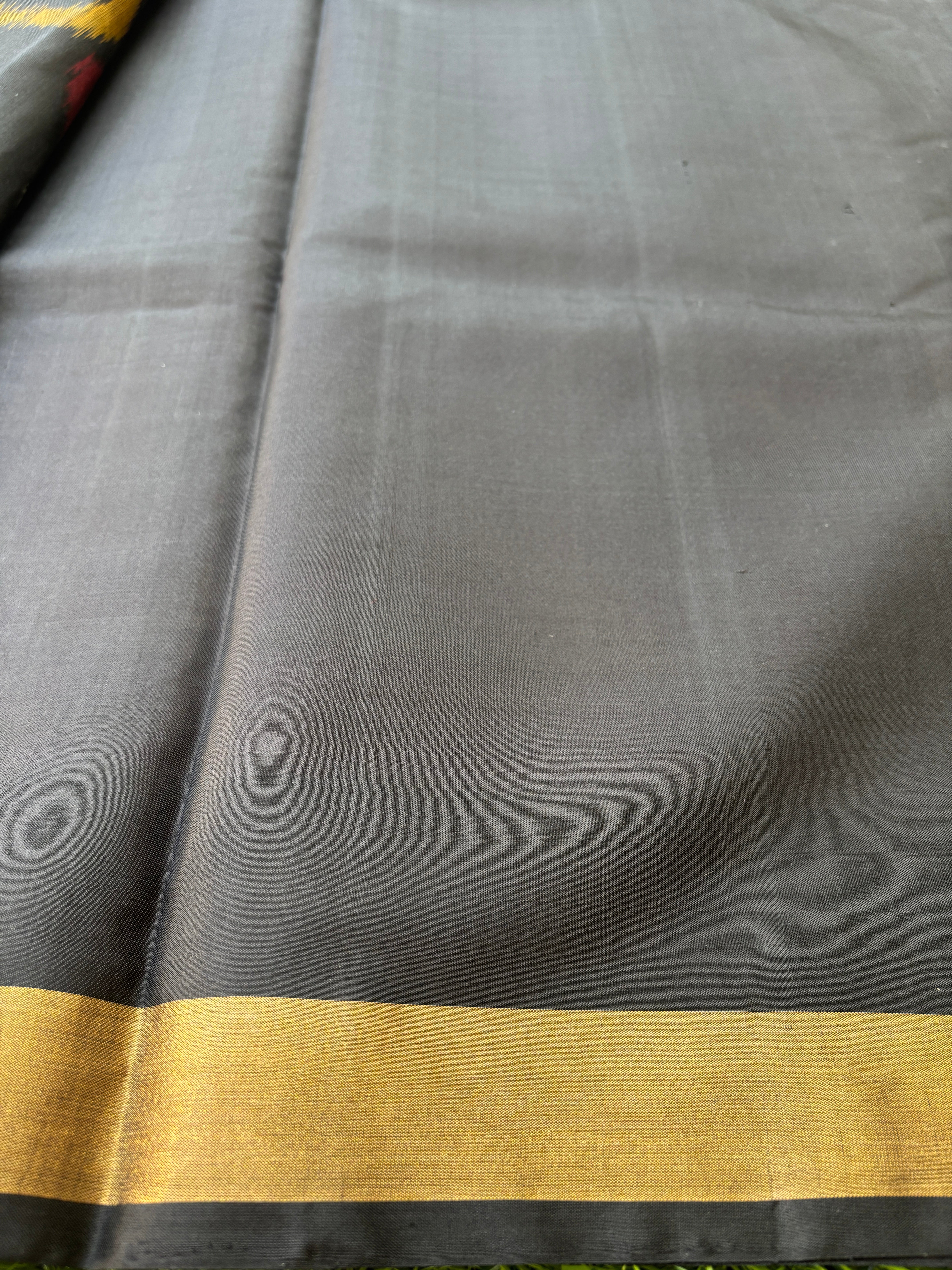 Pure Silk Jamuni (Purple-Pink) Ikat Saree with Black Border and Black Ikat Pallu