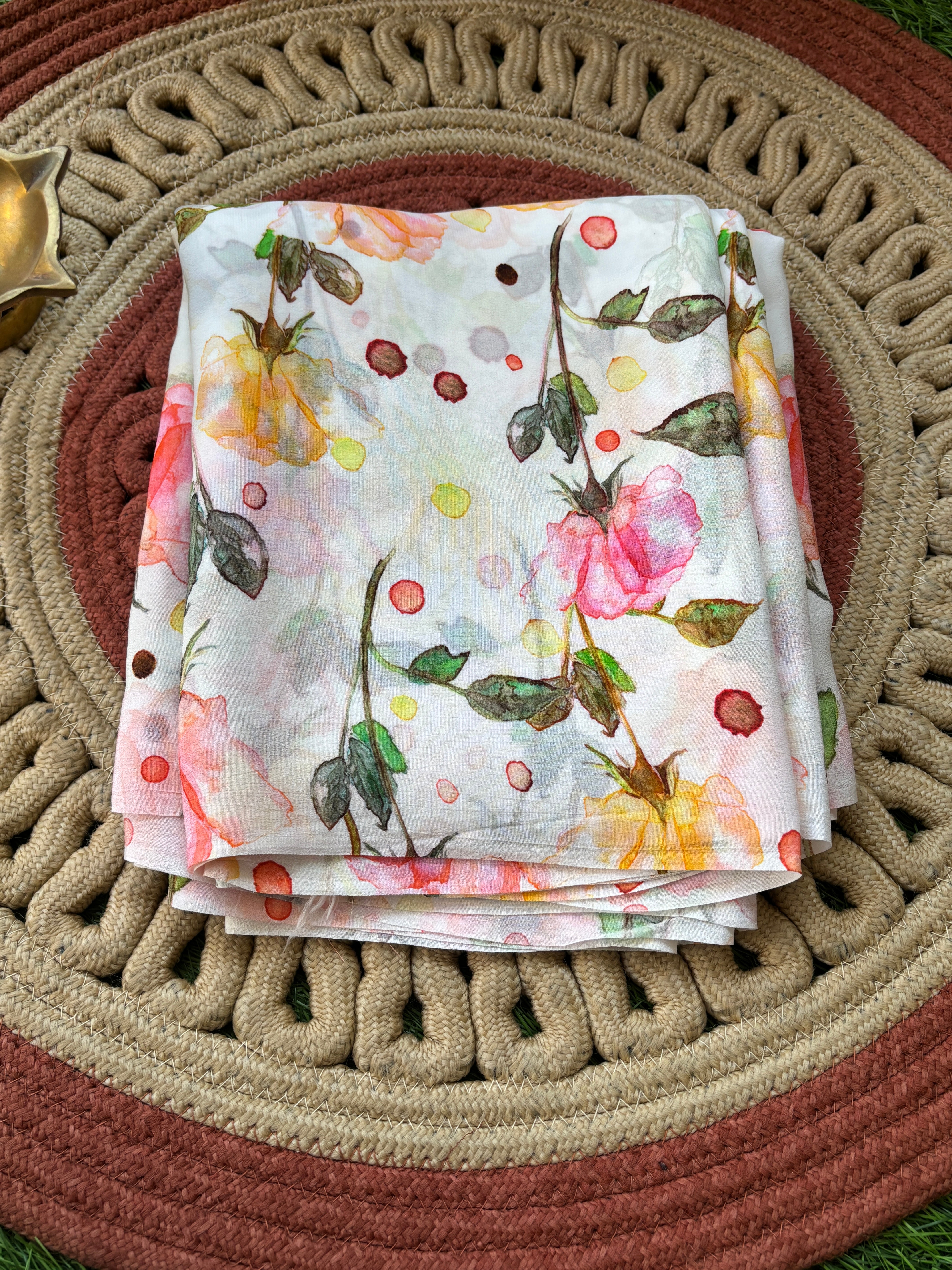 Off White Pure Crepe Silk Saree with Floral Digital Print